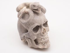 Moose Antler Carving of a Skull and Coiled Snake