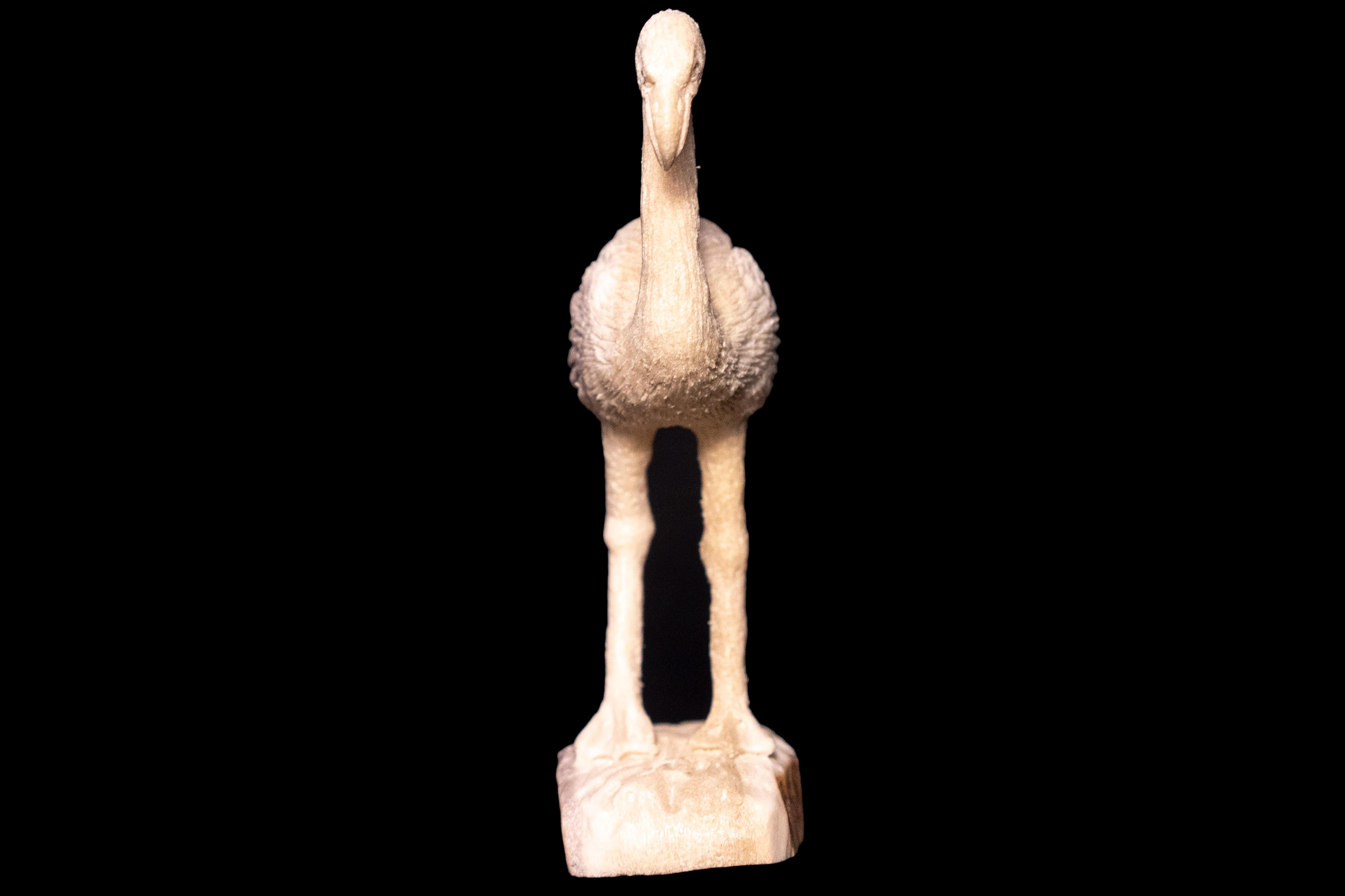 Detailed moose antler carving of a Flamingo, from Indonesia. This is a one of a kind object. The moose antler was sourced in North America and then sent to Asia for carving. Quality of ivory, but with sustainability, as the moose naturally shed