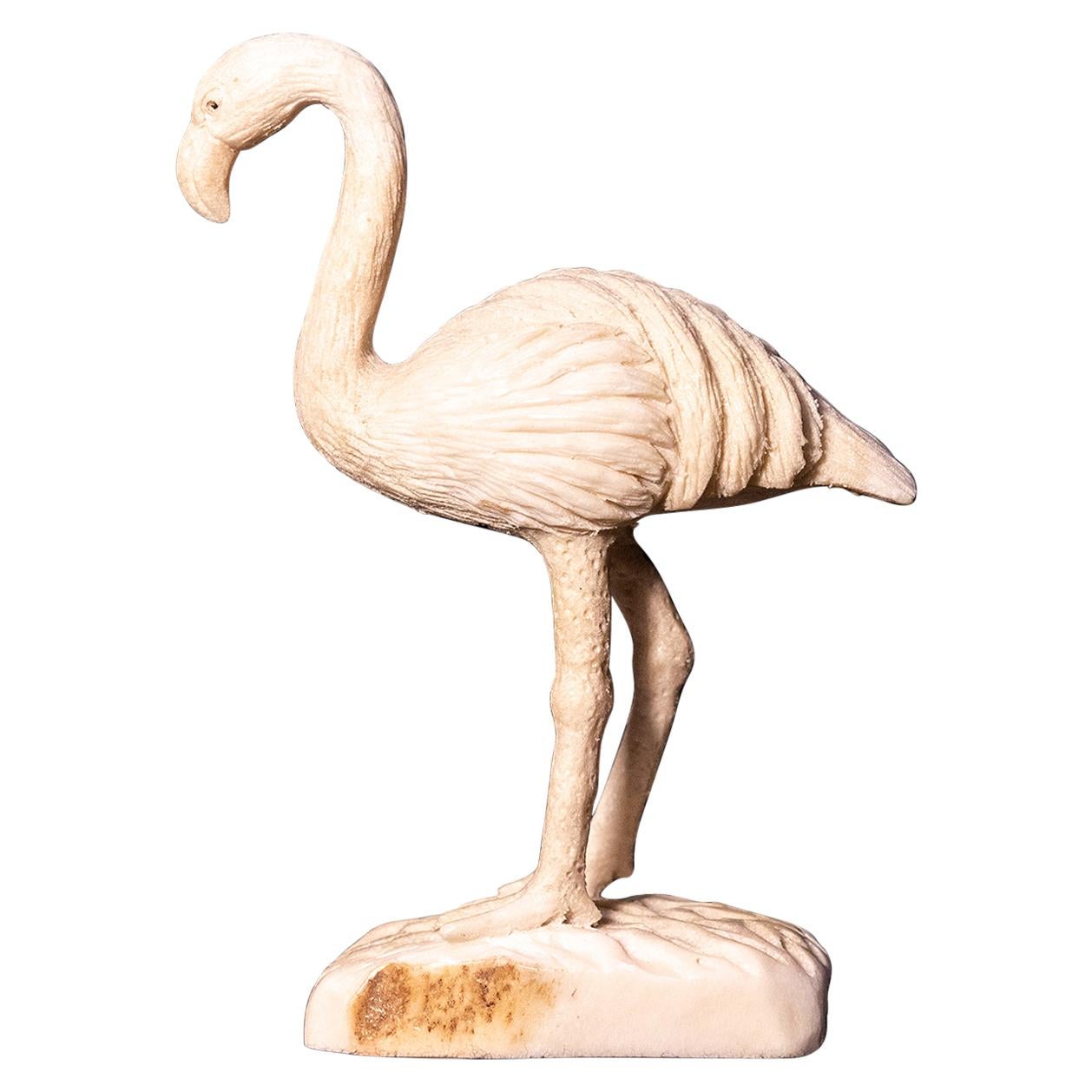 Moose Antler Carving of Flamingo