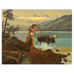 Vintage Moose Hunt Original Oil Painting by Sheryl Bodily