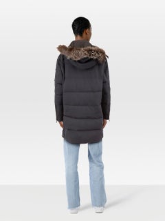 Moose Knuckles Navy Down Filled Fox Fur Trim Coat Size L