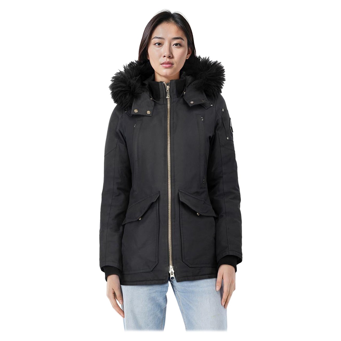 Moose Knuckles Navy Hooded Down Coat Size S For Sale