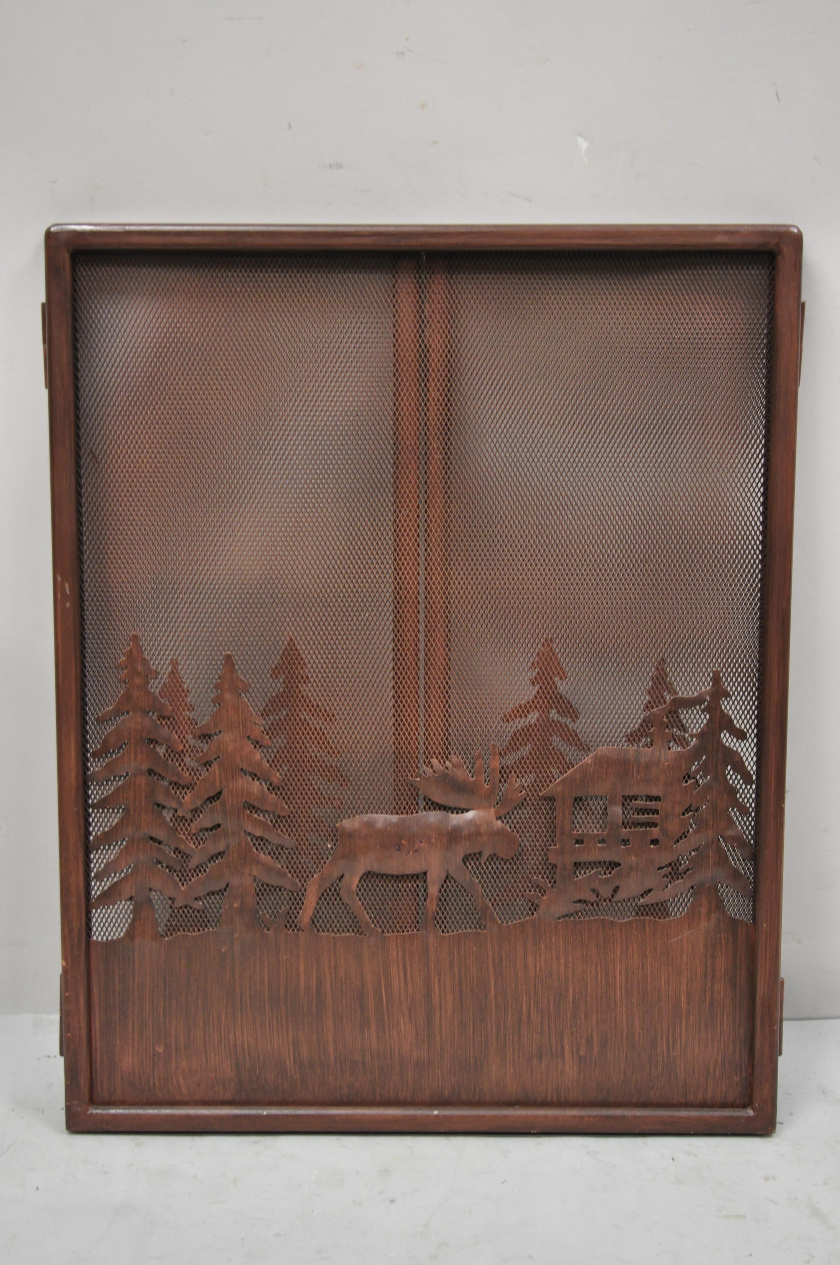 Moose Wilderness Log Cabin Rustic Iron Folding Fireplace Mantle Screen For Sale 1