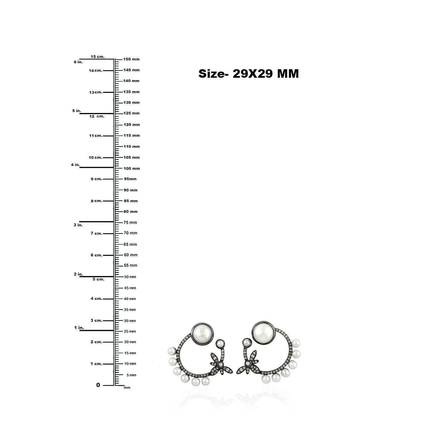 Taglio misto Orecchini Mop con diamanti in oro bianco 18 carati in vendita