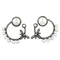 Mop Earrings With Diamonds Made 18k White Gold