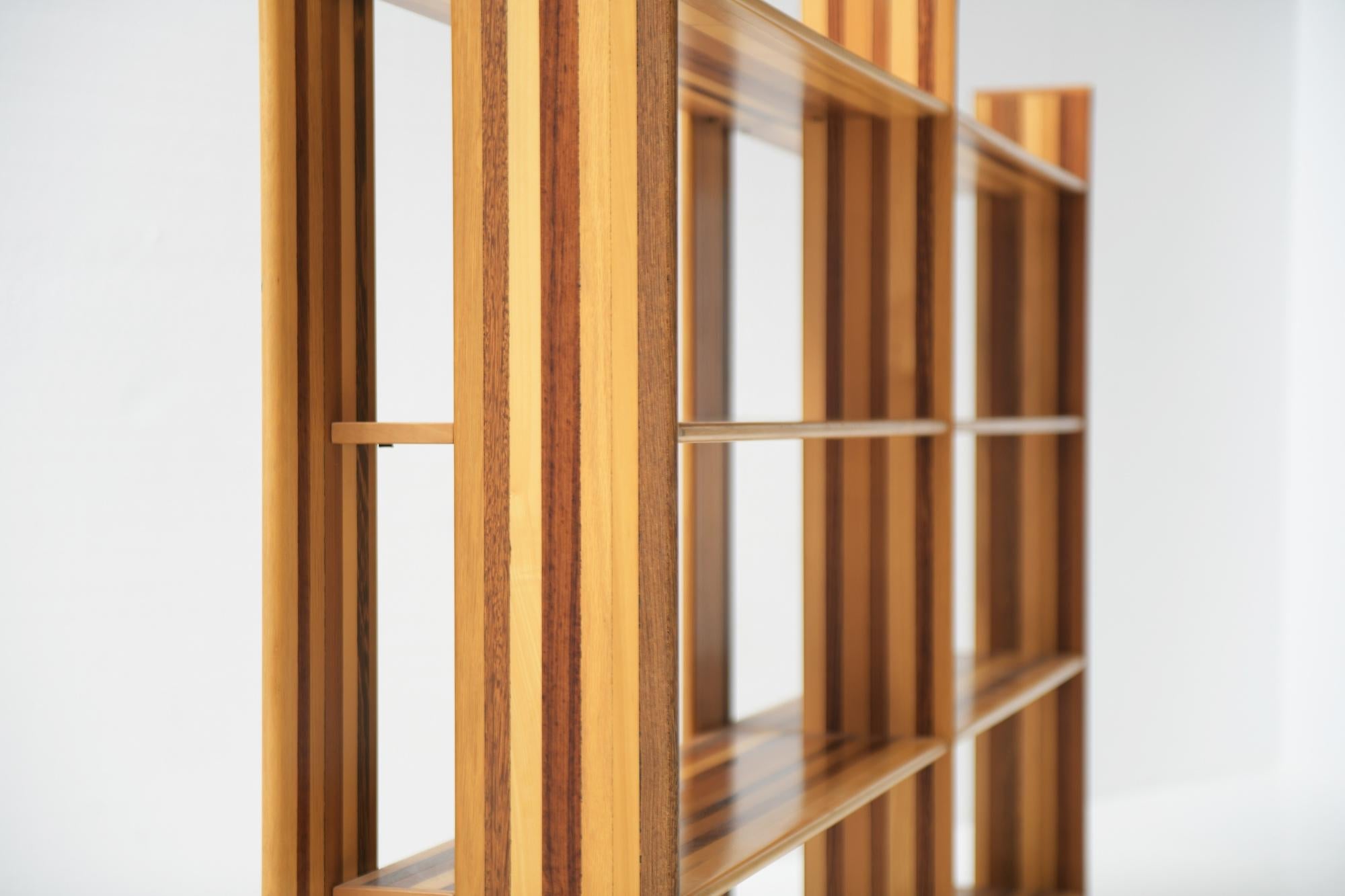 Fruitwood MOP modular bookcase/divider by Afra e Tobia Scarpa for Molteni