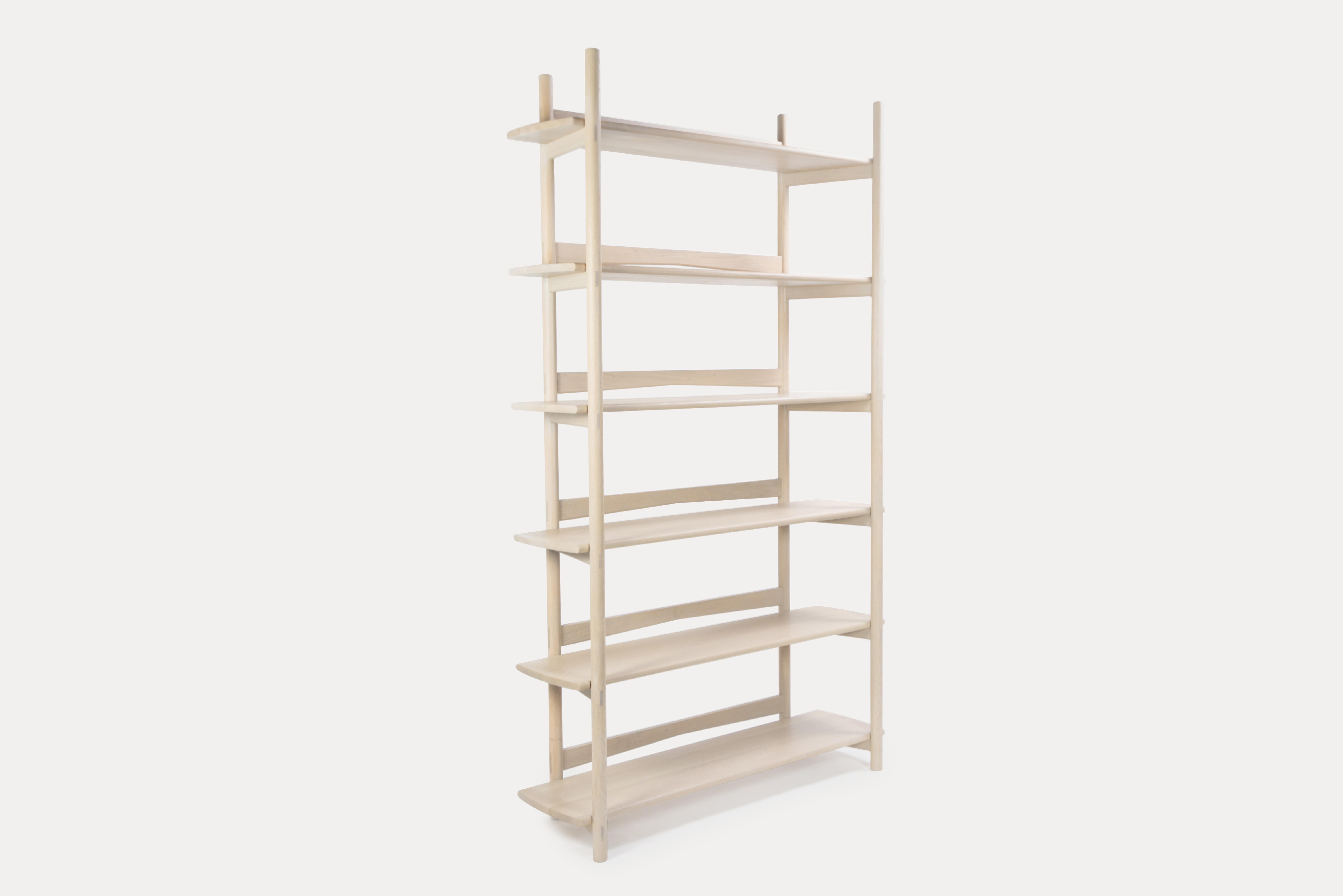 Chinese Mora Bookcase by Sun at Six, Nude, Minimalist Bookcase in Oak Wood