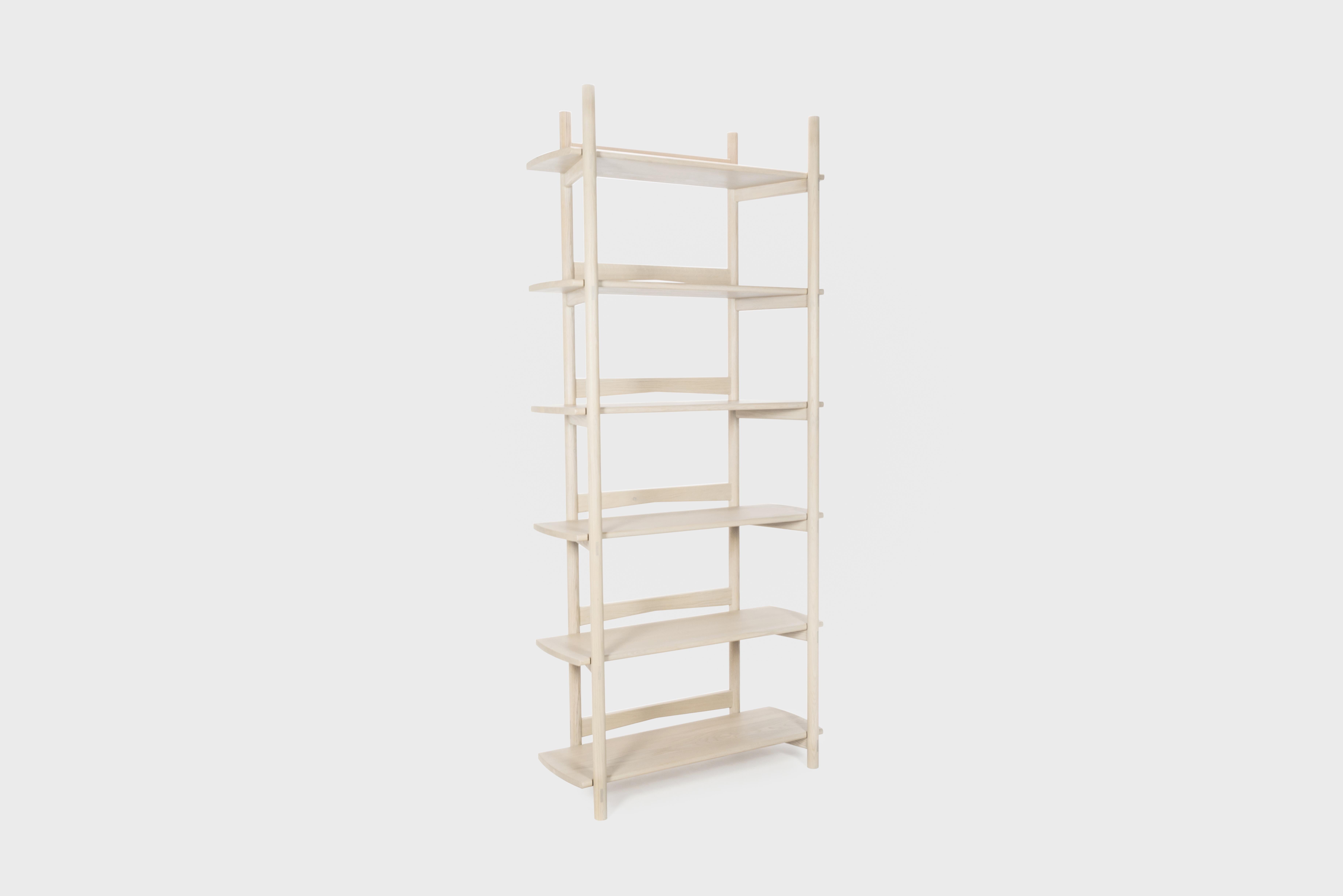 Sun at Six is a contemporary furniture design studio that works with traditional Chinese joinery masters to handcraft our pieces using traditional joinery. The Mora bookcase comes fully assembled, built from solid white oak, finished in our house