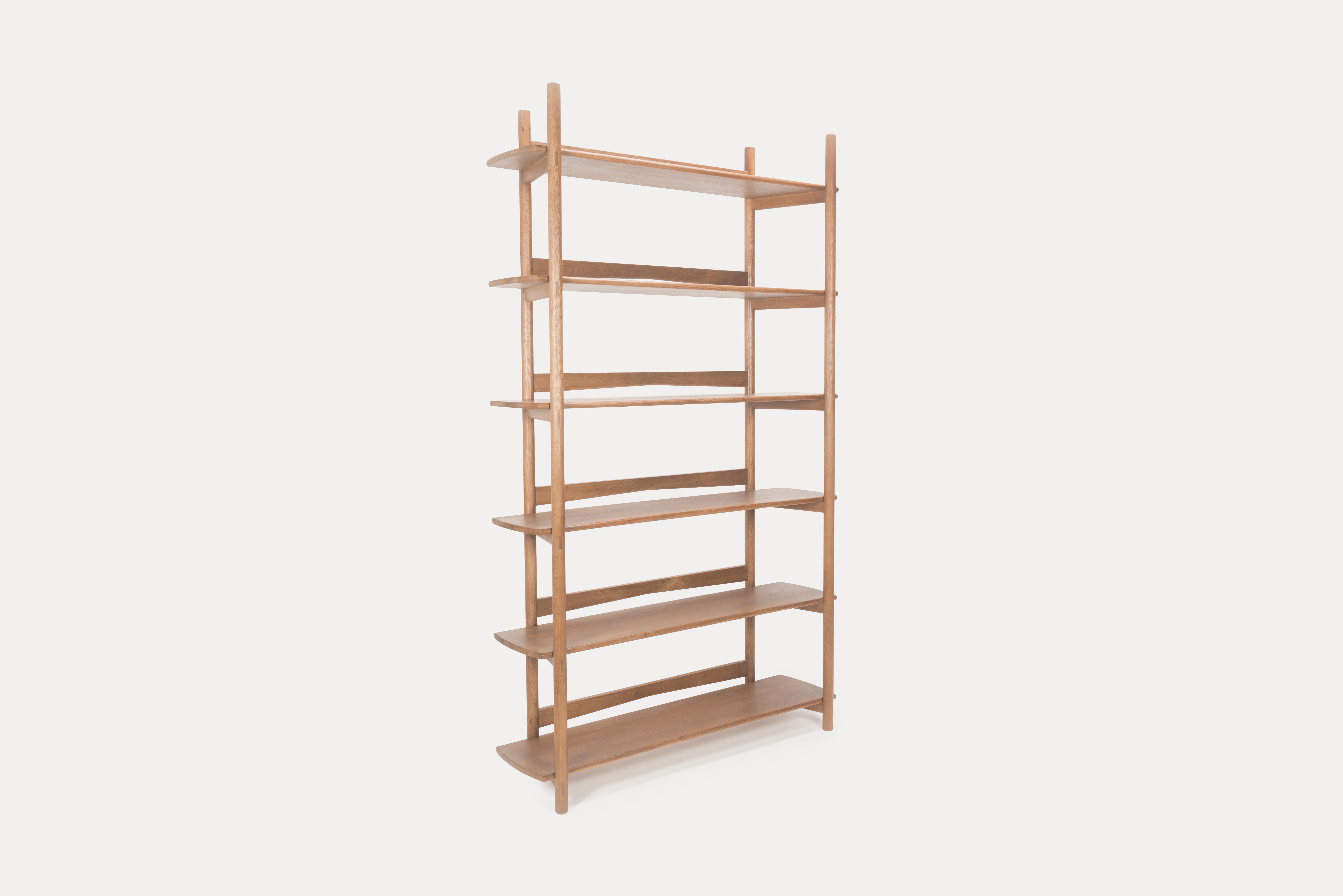 Mora Bookcase by Sun at Six, Sienna, Minimalist Bookcase in Oak Wood In New Condition In San Jose, CA