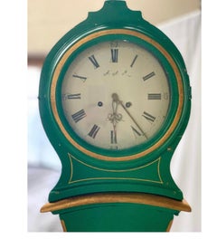 Mora Clock 1800s Swedish Green Gold Antique Swedish Painted Gustavian A