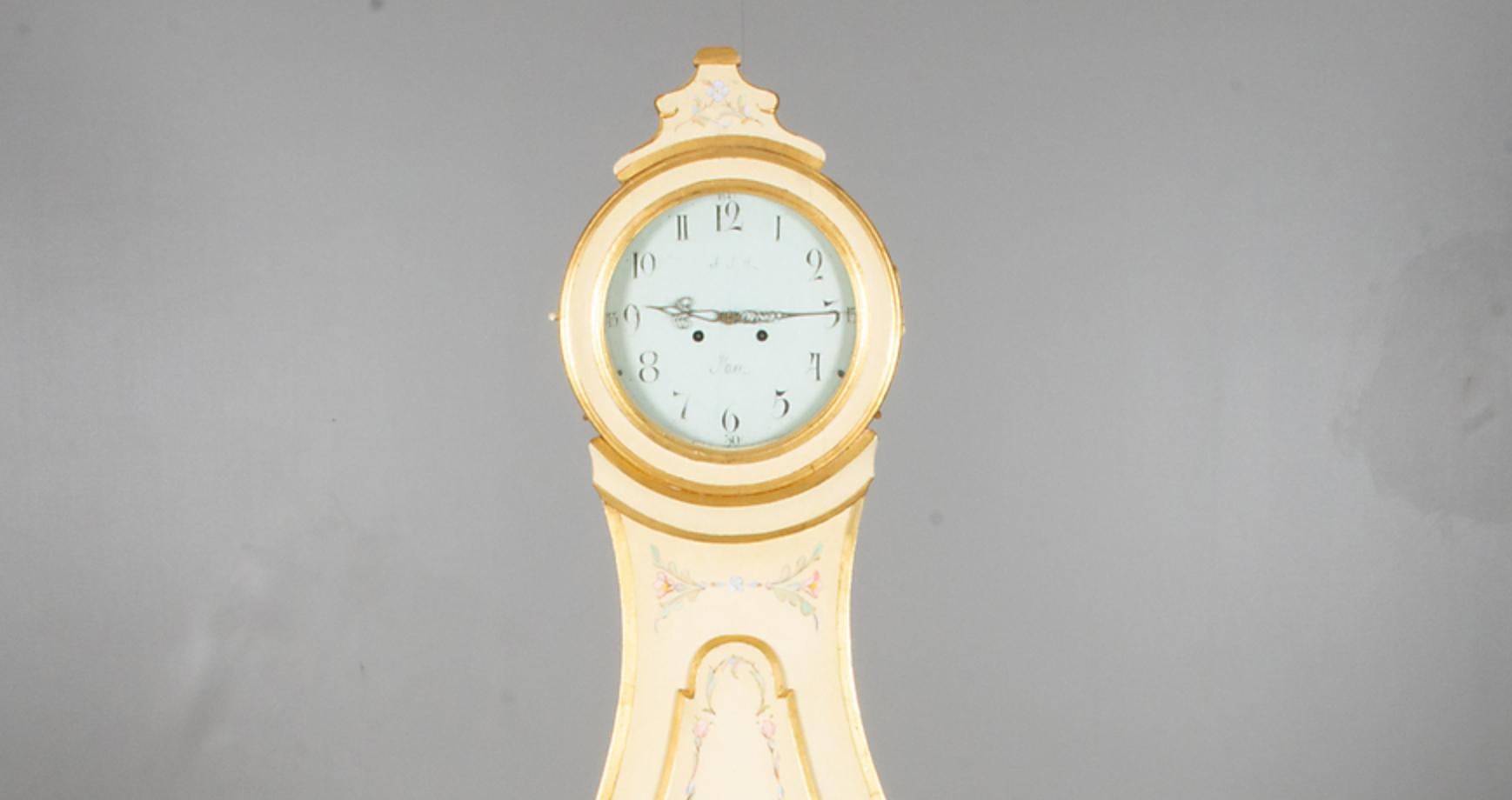 Hand-Painted Mora Clock 1851 Swedish Cream Gold Detailing Antique Swedish Painted