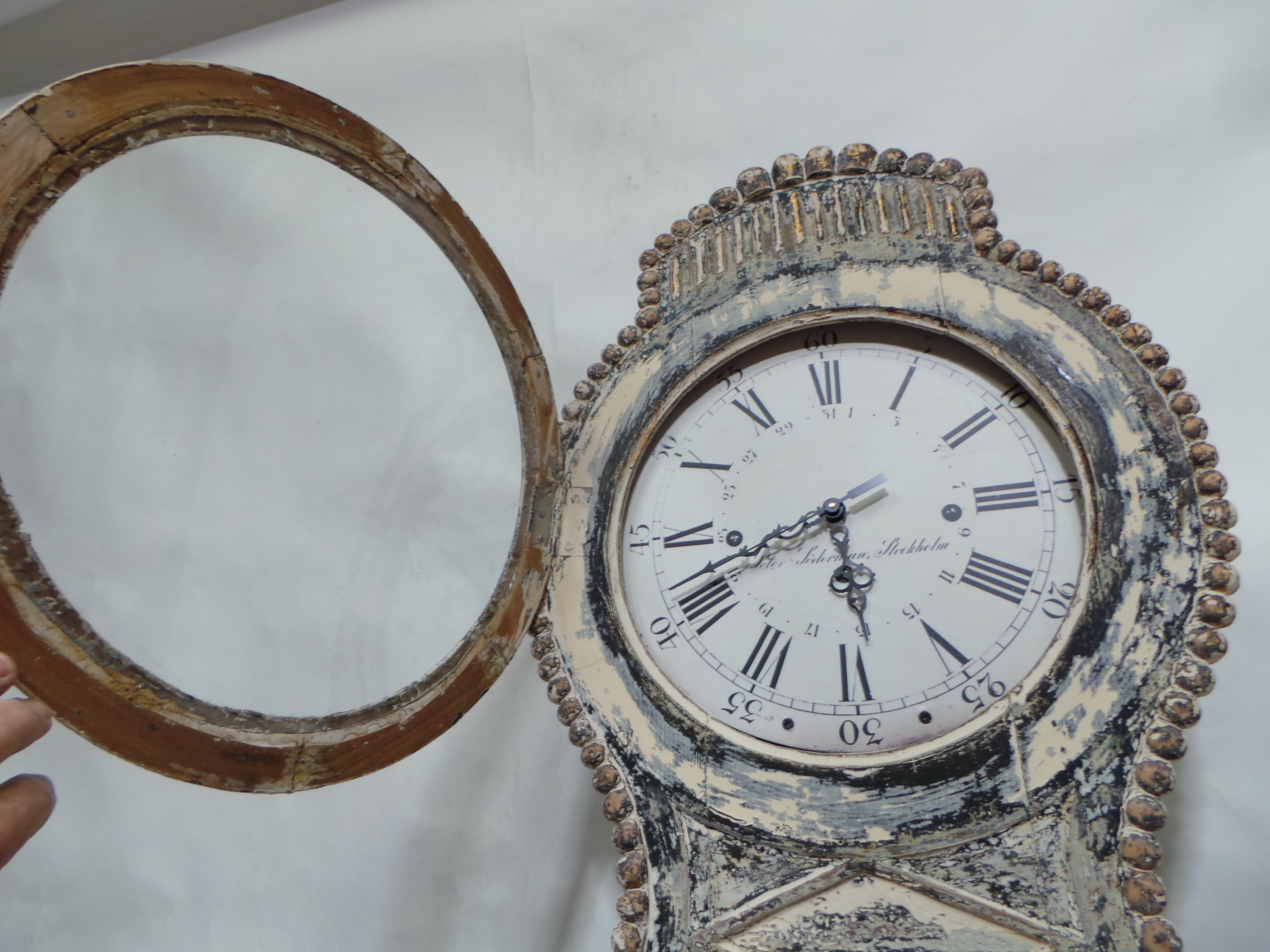 Pine Mora Clock Swedish 100% Original Paint RARE For Sale