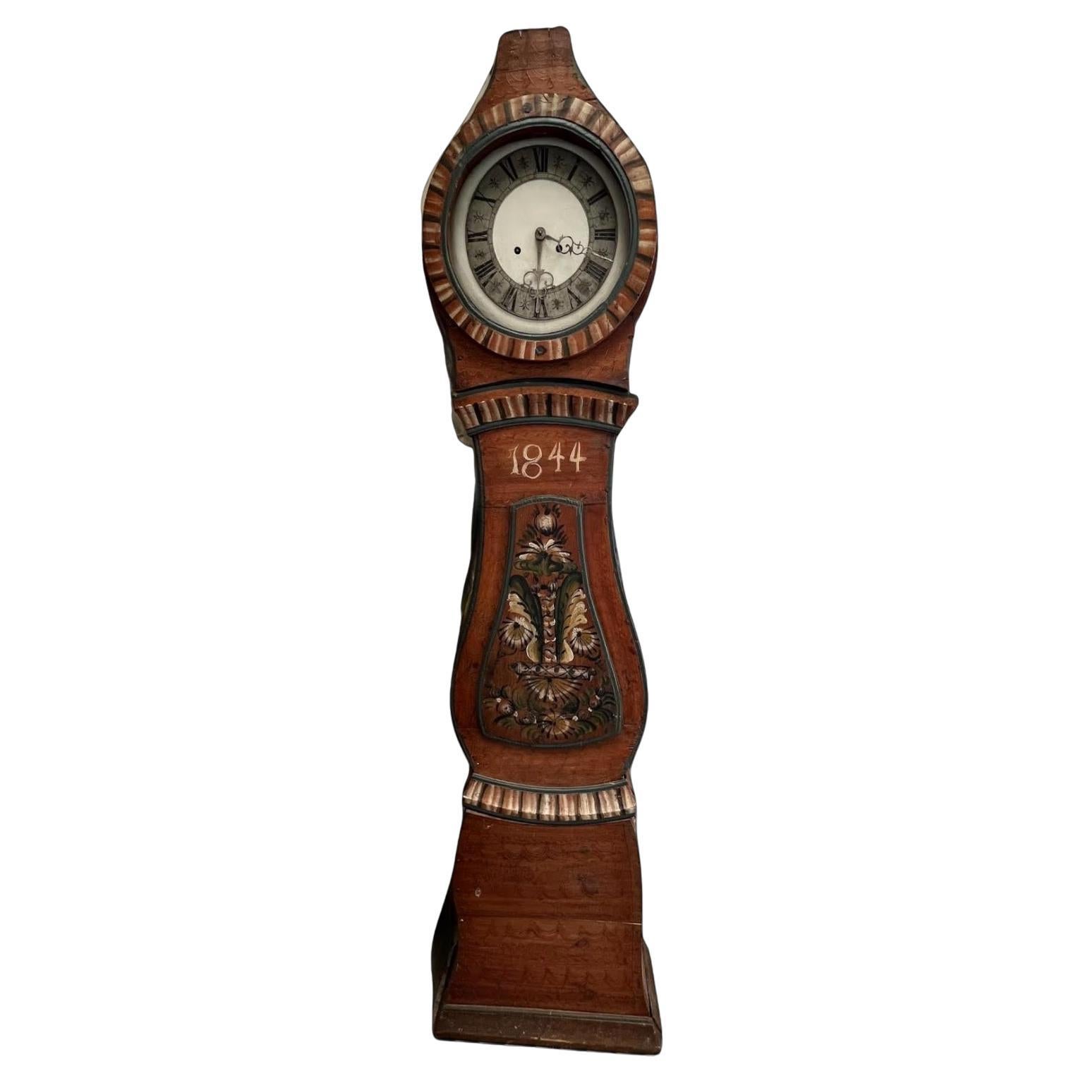 Mora Clock Swedish 1800s Antique Folk Art 200cm Faux Wood Grain 1800s For Sale