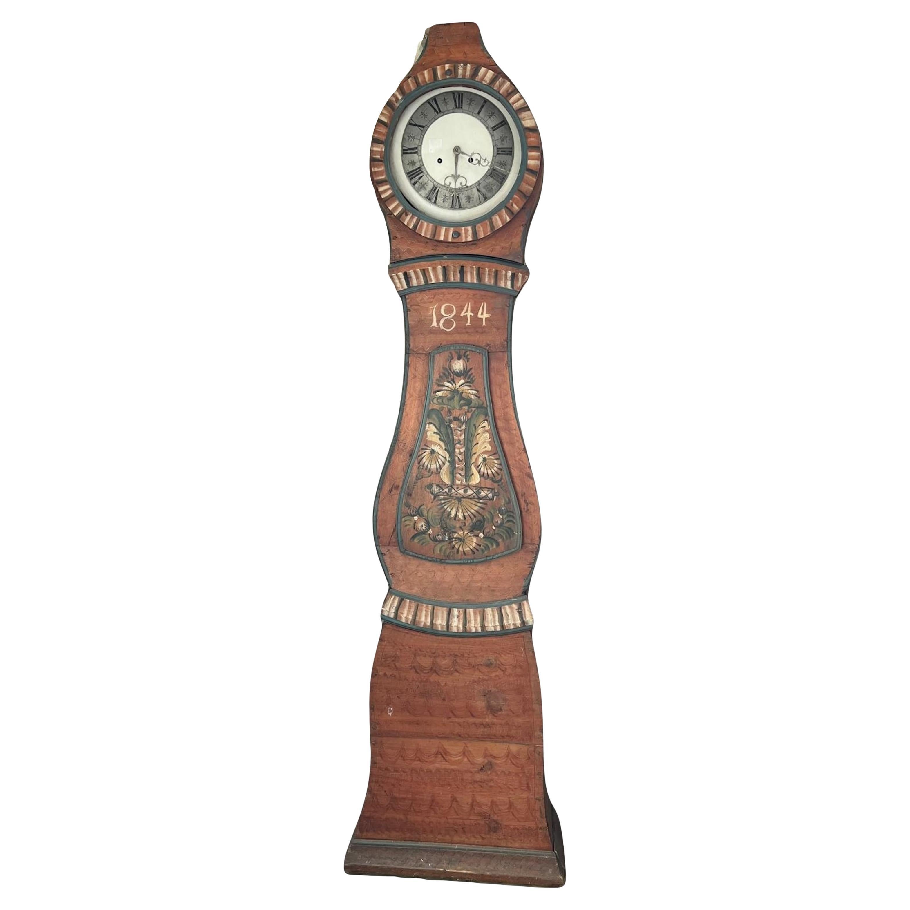 Mora Clock Swedish 1800s Antique Folk Art 200cm Faux Wood Grain 1800s