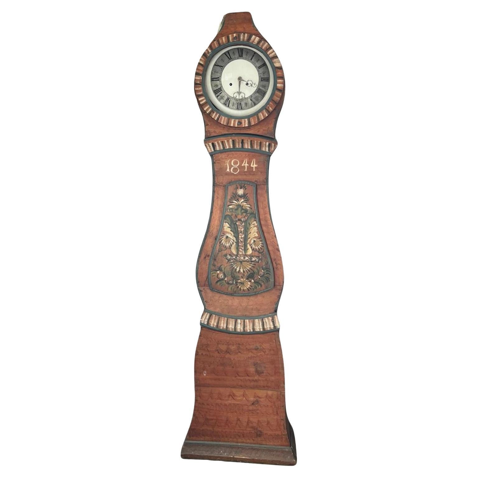 Mora Clock Swedish 1800s Antique Folk Art 200cm Faux Wood Grain 1800s