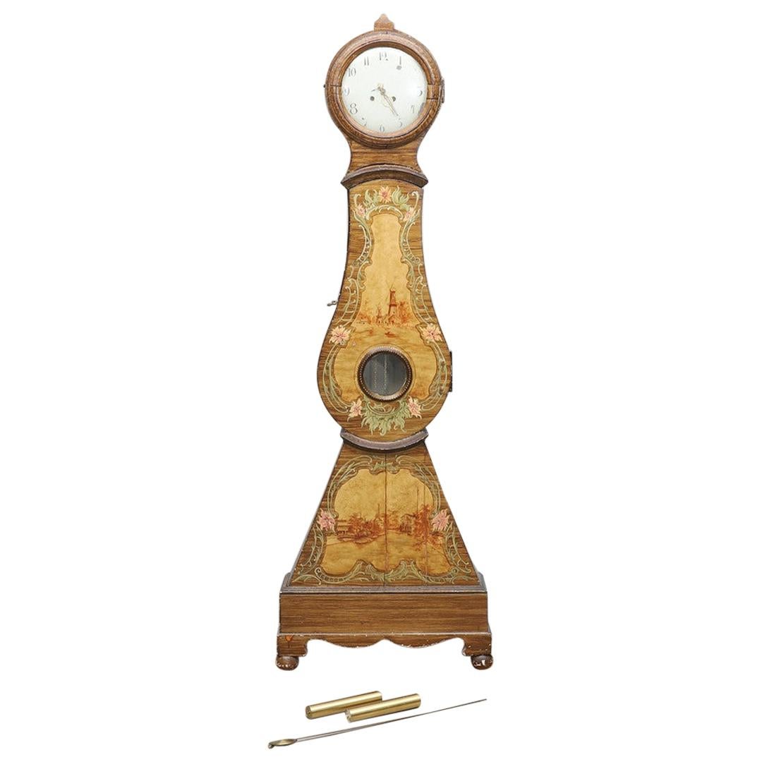Mora Clock Swedish Antique Folk Art Painted, Early 1800s, Gustavian