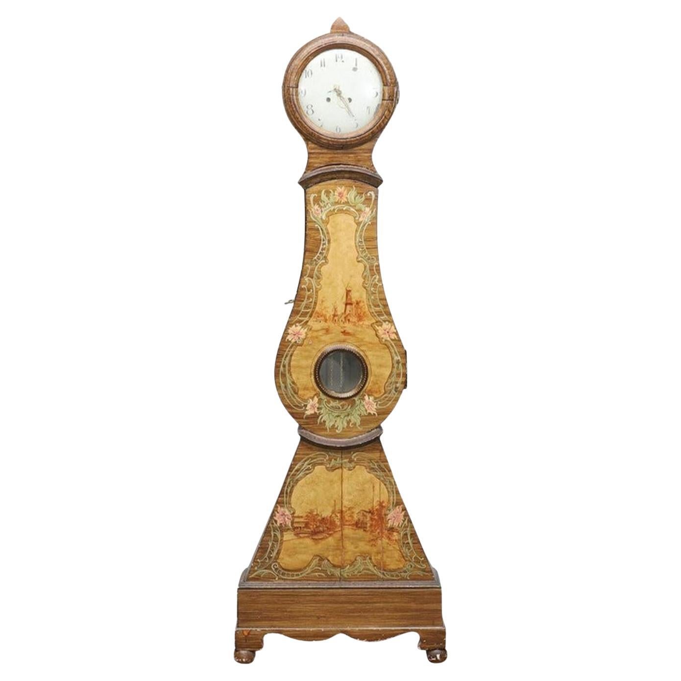 Mora Clock Swedish Antique Folk Art Painted, Early 1800s, Gustavian