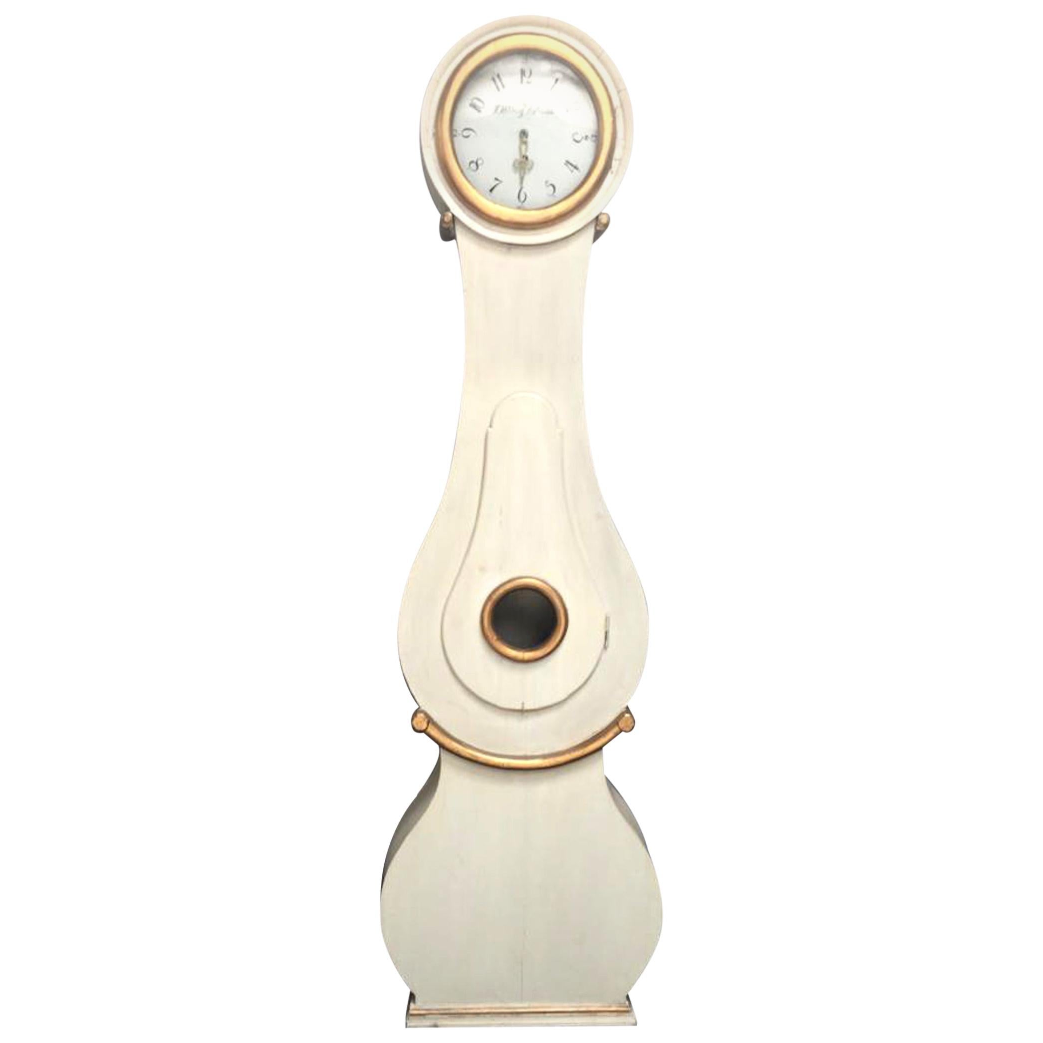Mora Clock Swedish Antique Fryksdall White Painted, Early 1800s, Gustavian