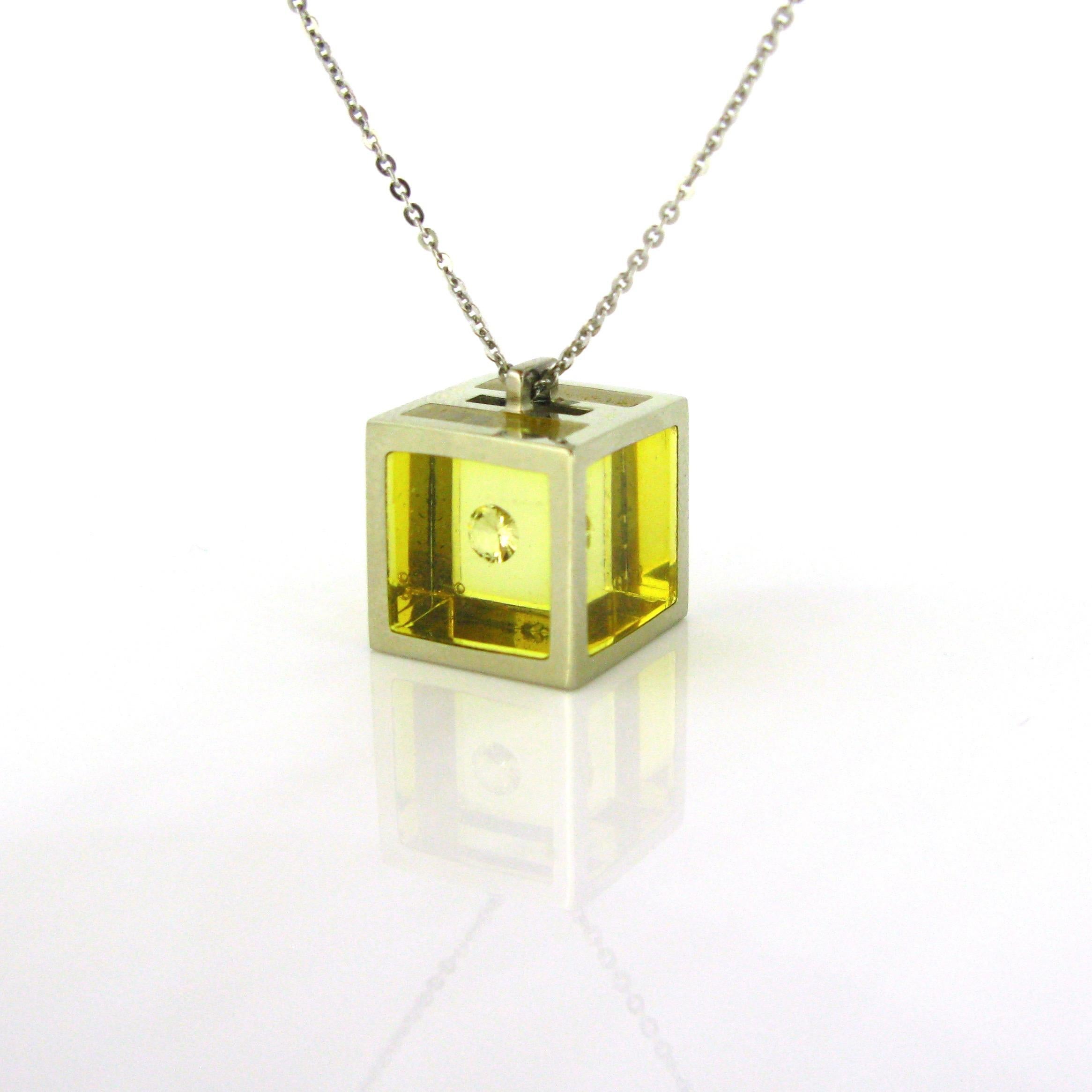 cube necklace with diamond inside