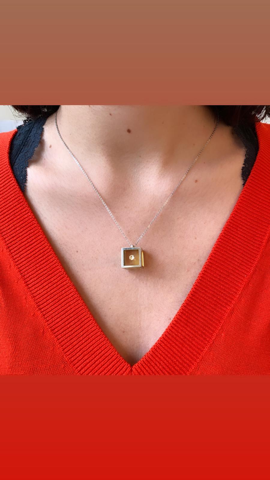 Women's or Men's Morabito 1970 Modernist Gold Maxi Cube Diamonds Pendant