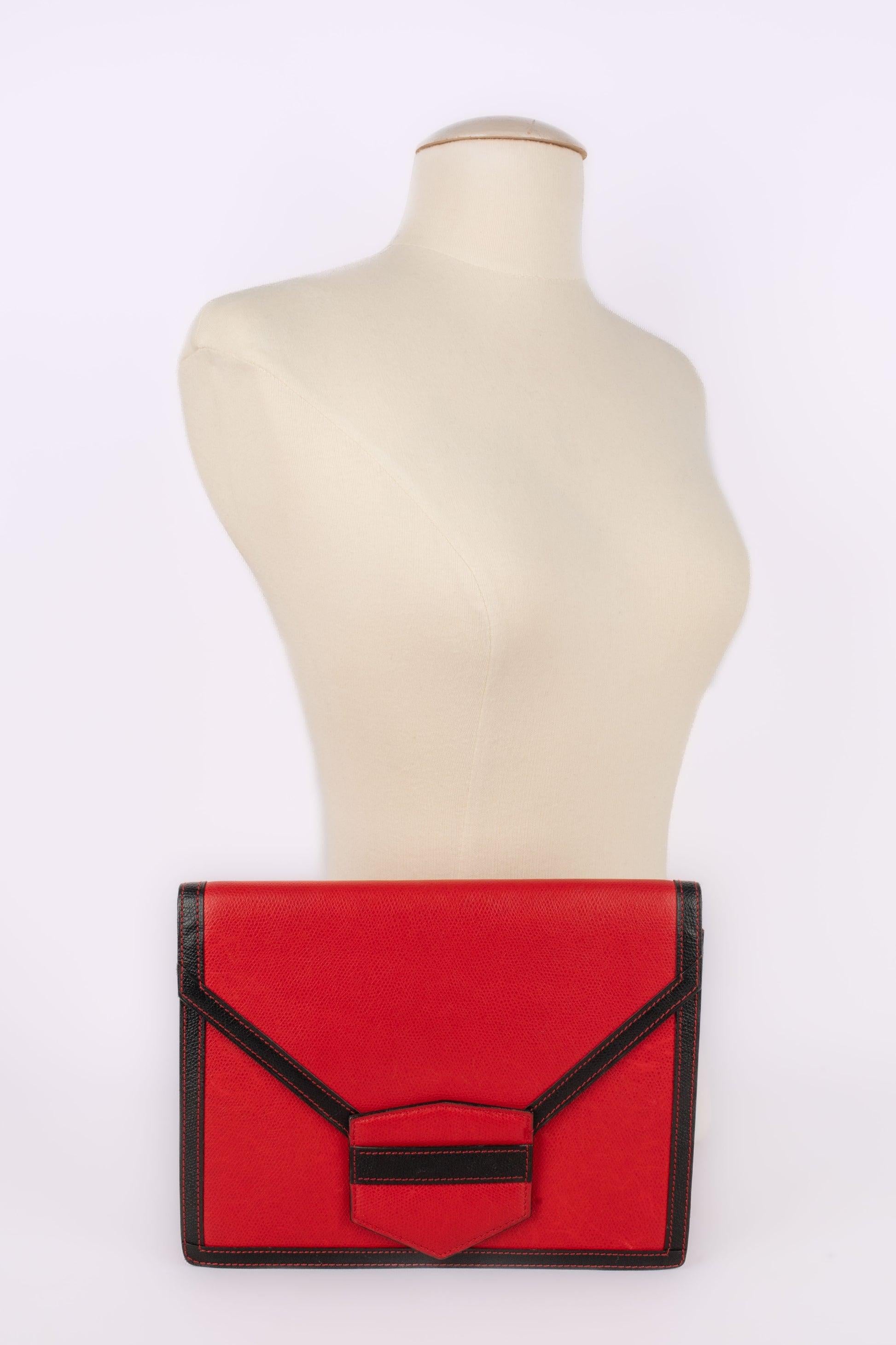 Morabito Black and Red Grain Leather Clutch Bag For Sale 7