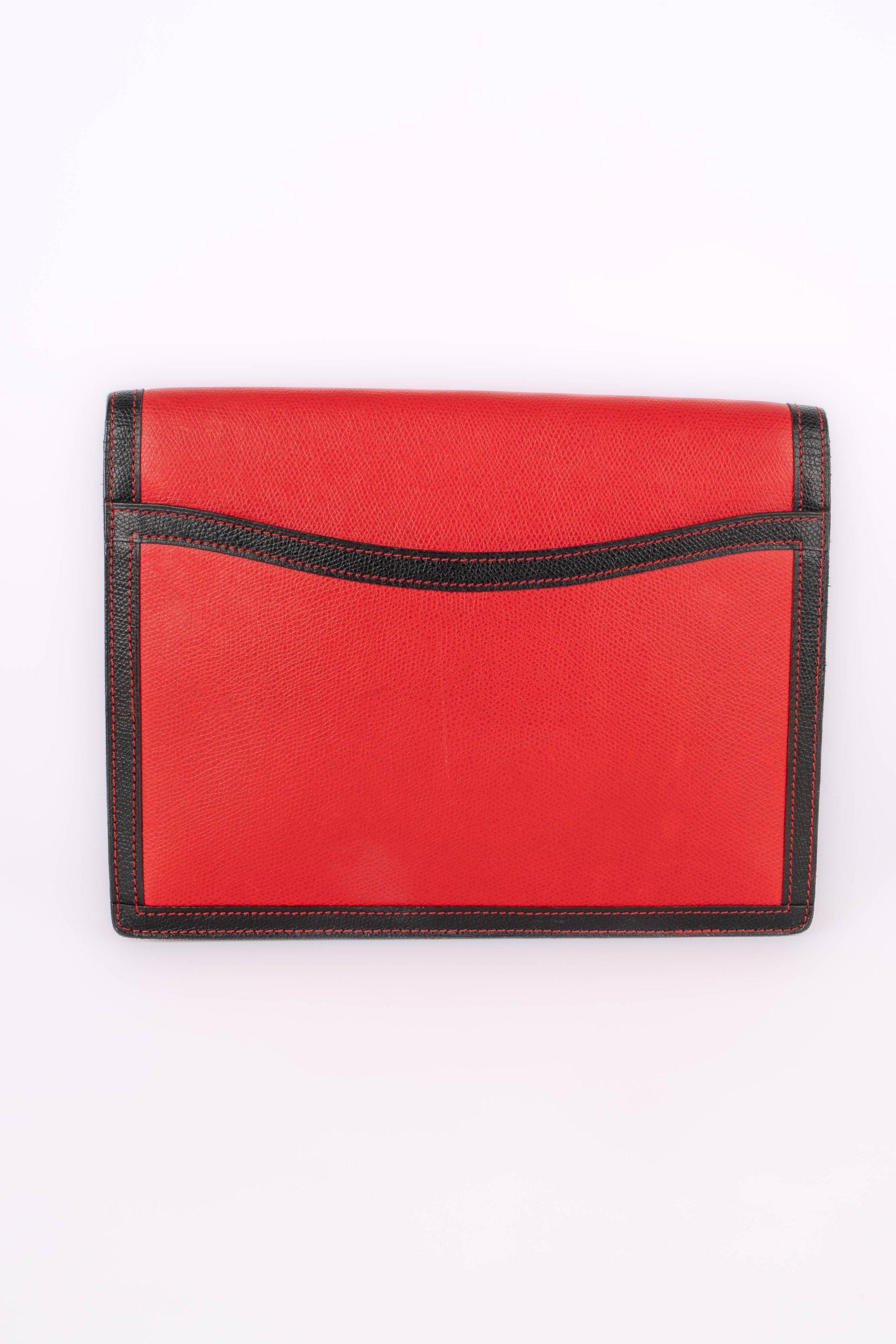 Morabito Black and Red Grain Leather Clutch Bag In Excellent Condition For Sale In SAINT-OUEN-SUR-SEINE, FR