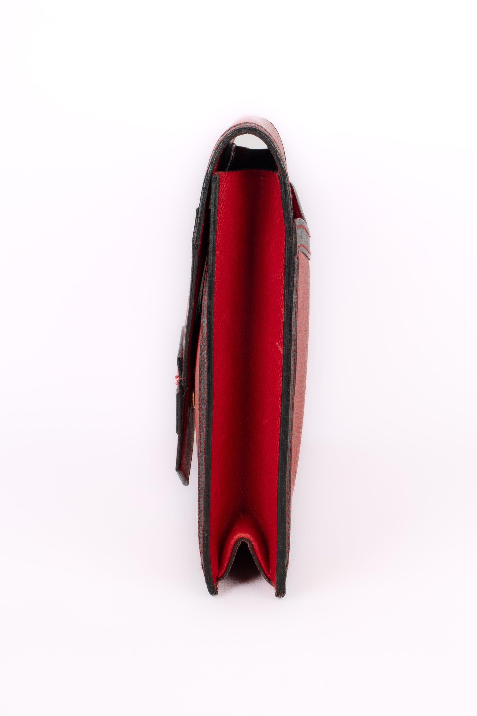 Women's Morabito Black and Red Grain Leather Clutch Bag For Sale