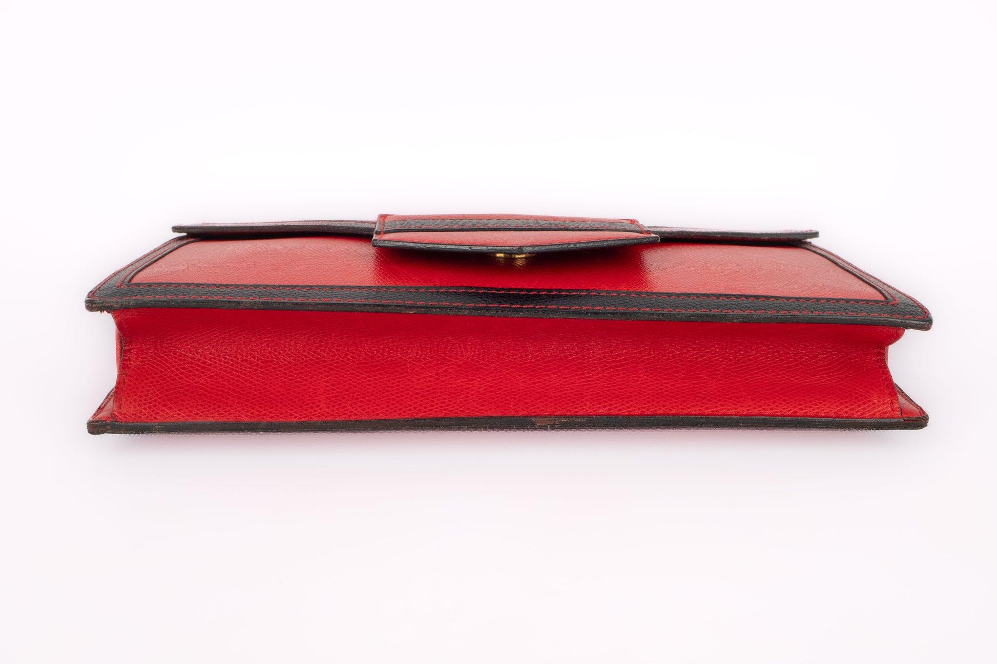 Morabito Black and Red Grain Leather Clutch Bag For Sale 1