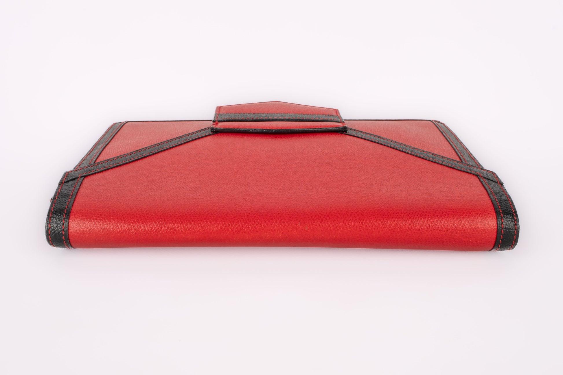 Morabito Black and Red Grain Leather Clutch Bag For Sale 2