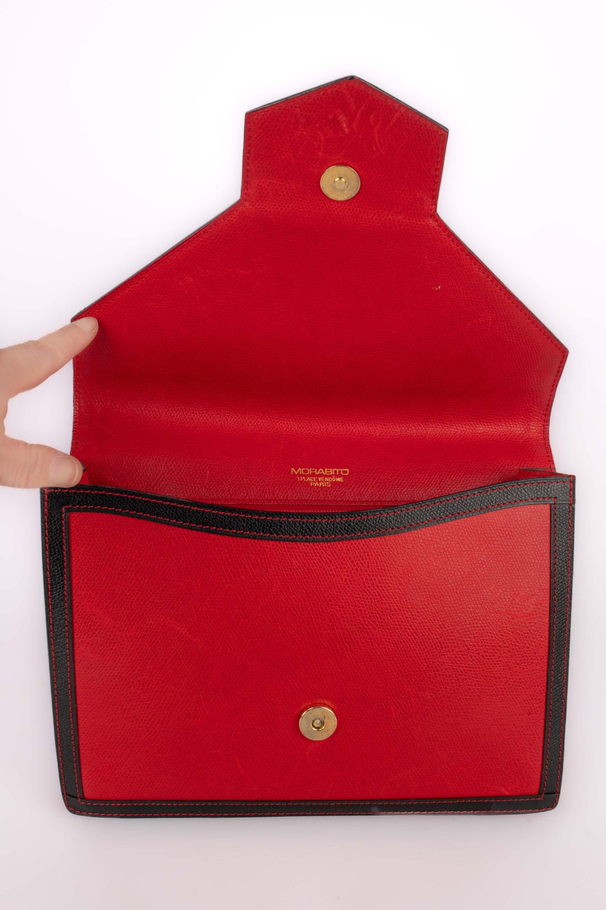 Morabito Black and Red Grain Leather Clutch Bag For Sale 4