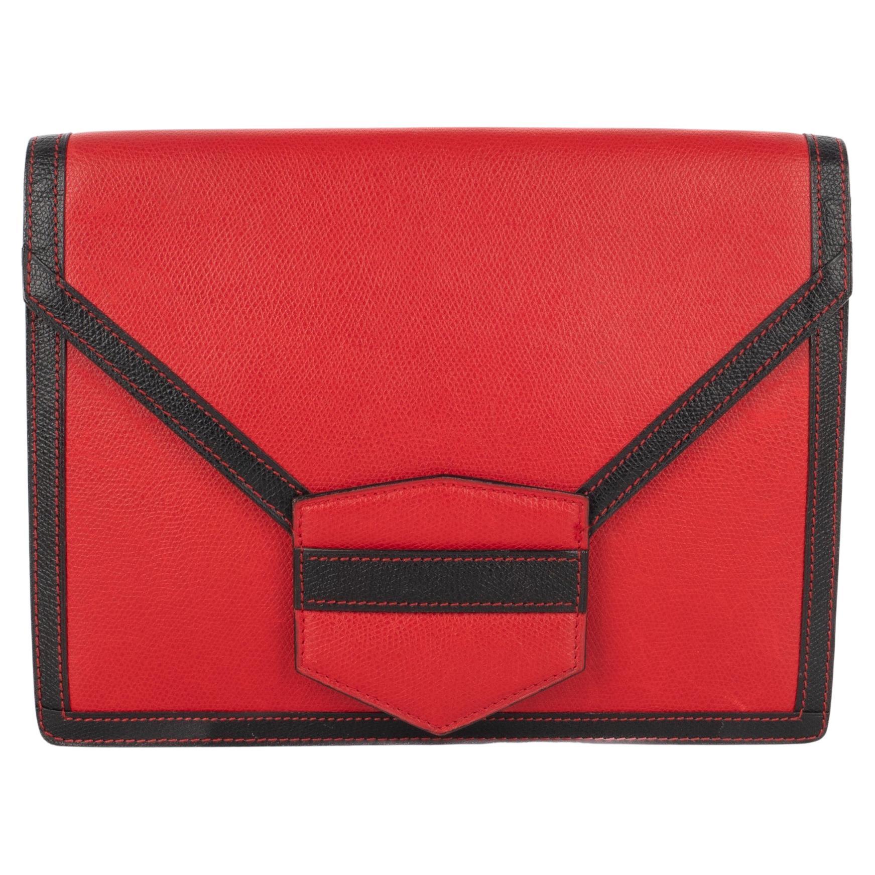 Morabito Black and Red Grain Leather Clutch Bag