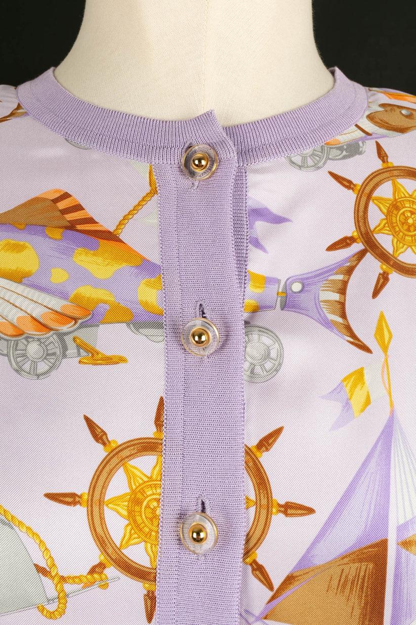Cardigan Morabito en coton et soie de couleur Parma imprimé d'un motif marin Excellent état - En vente à SAINT-OUEN-SUR-SEINE, FR