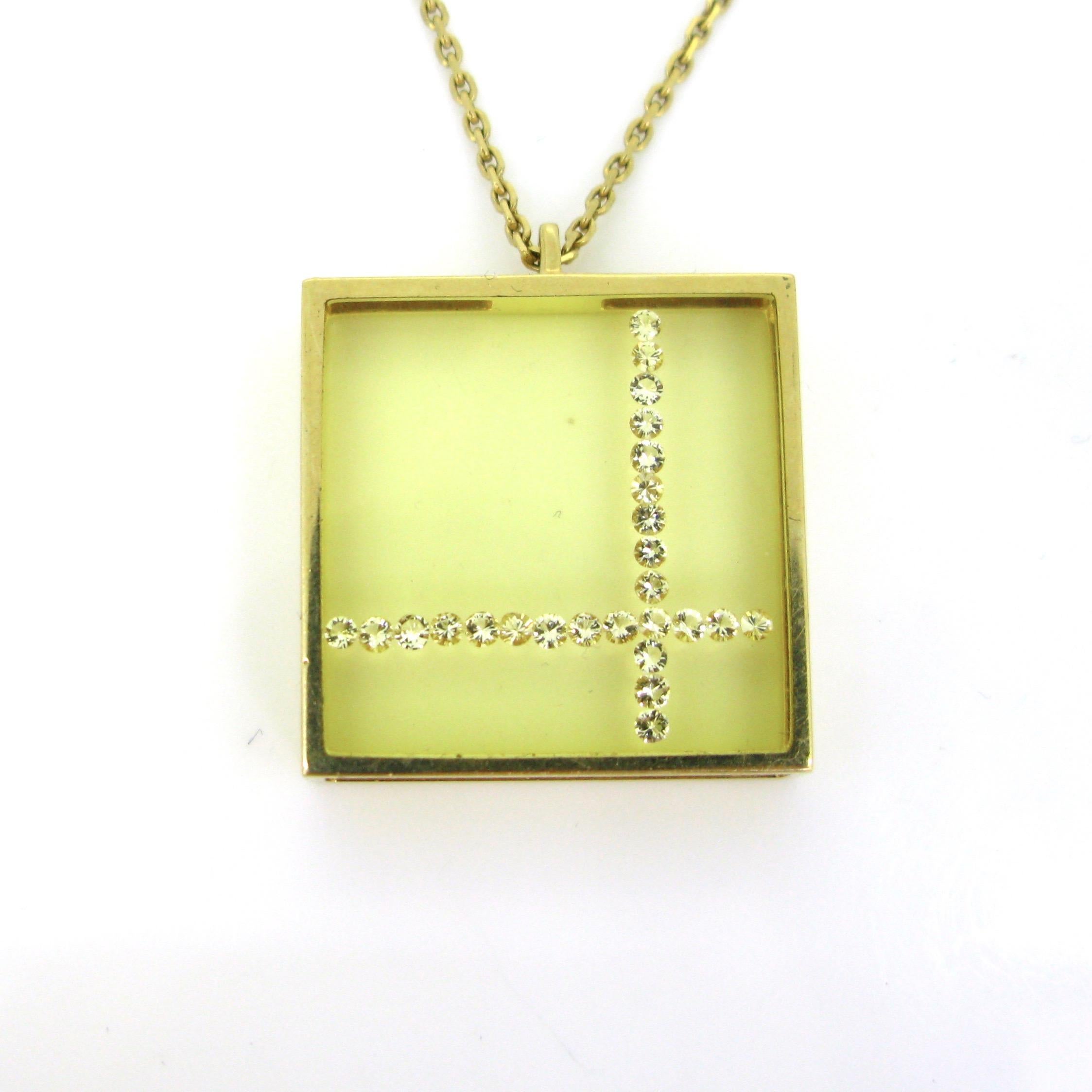 Women's or Men's Morabito Modernist Rectangular Diamonds Pendant on Chain, 18 Karat Gold, circ