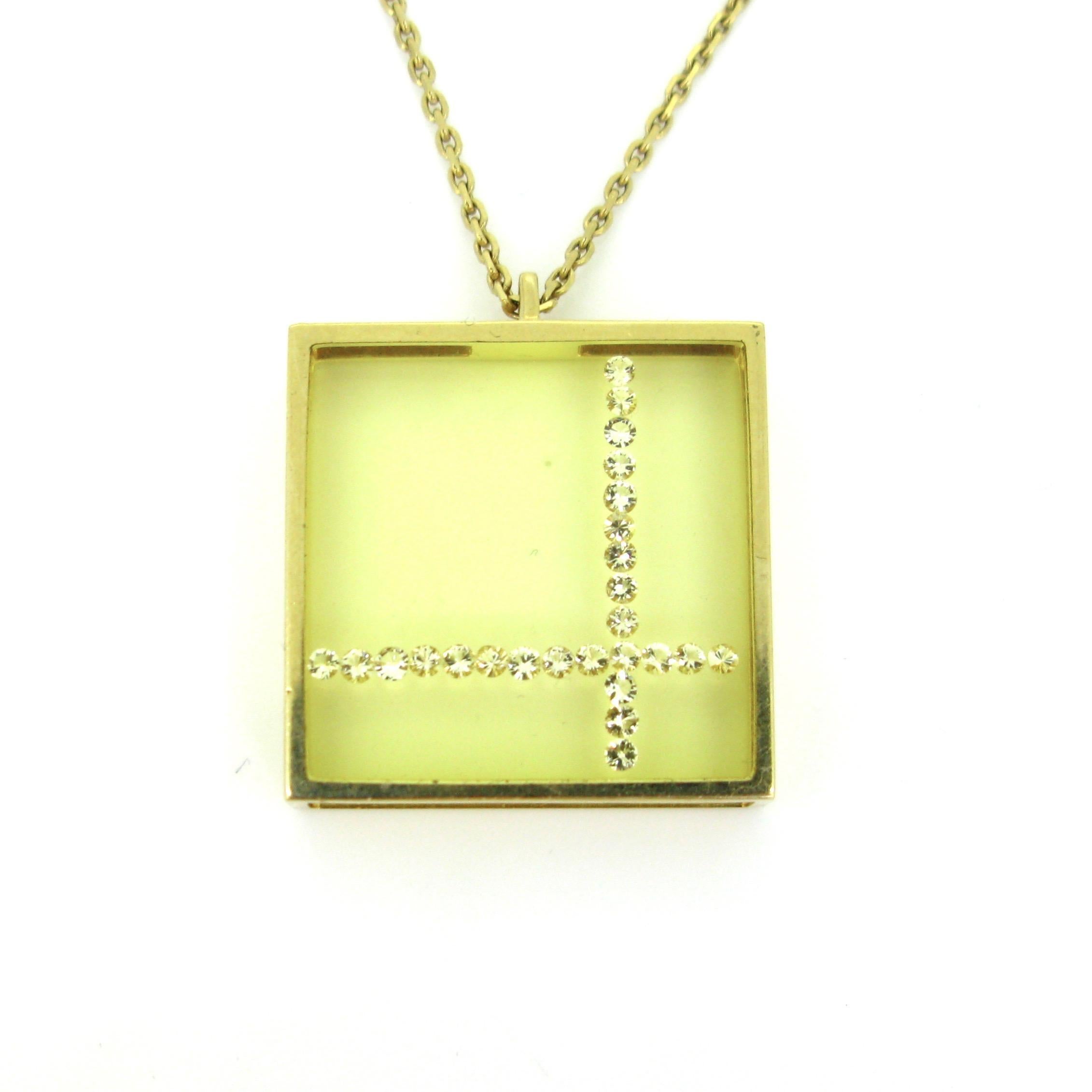 Morabito Modernist Rectangular Diamonds Pendant on Chain, 18 Karat Gold, circ 1
