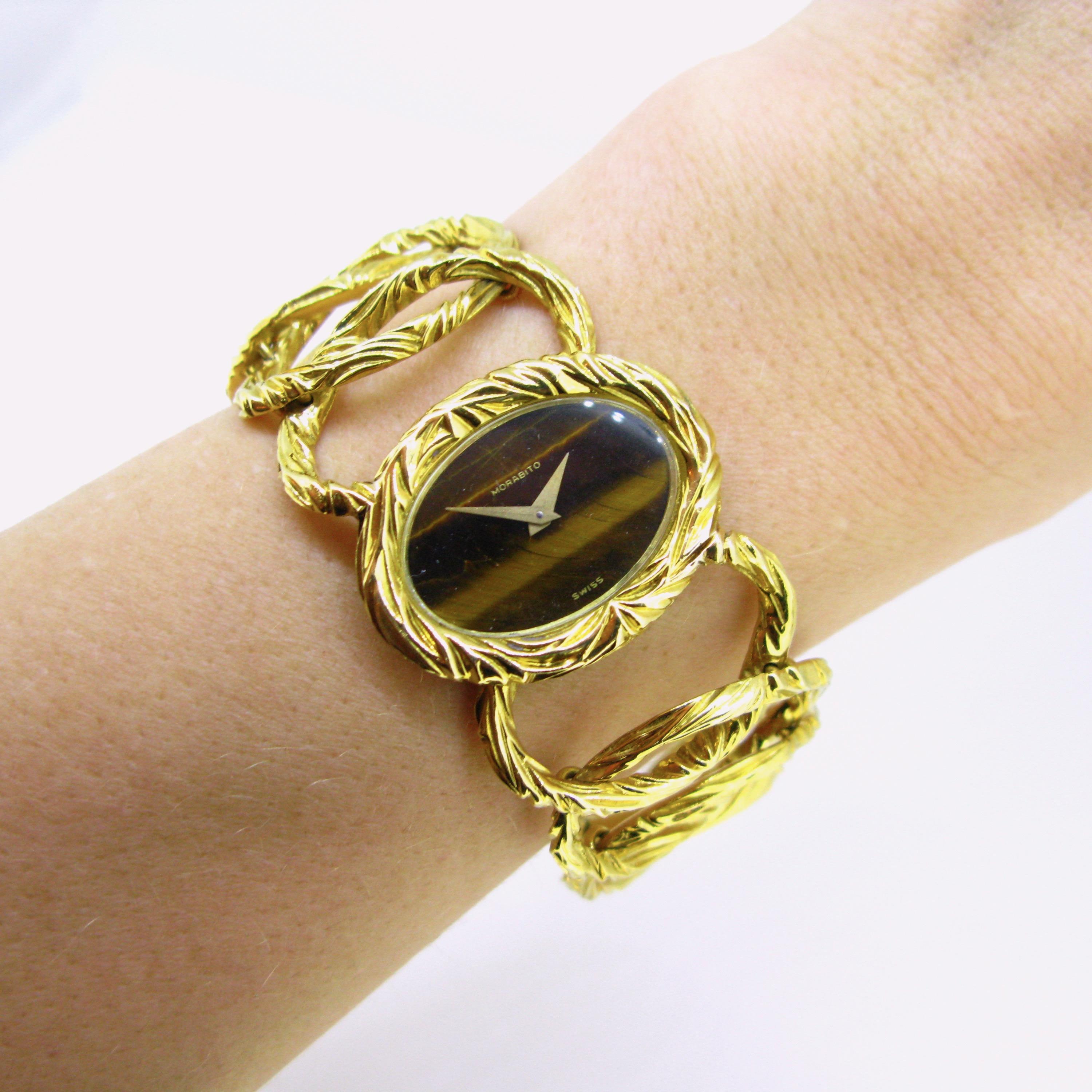 Morabito Tiger Eye Yellow Gold Manual Wind Wristwatch 1