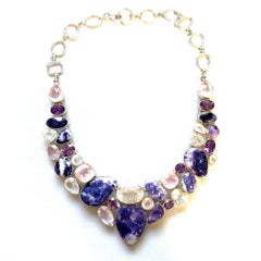 Morado Purple Opal, Quartz and Amethyst Sterling Silver Statement Bib Necklace