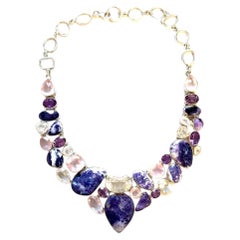 Morado Purple Opal, Quartz and Amethyst Sterling Silver Statement Bib Necklace