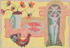 "Fish Dish"- Figurative Abstract Still-Life Screenprint on Paper Limited Edition