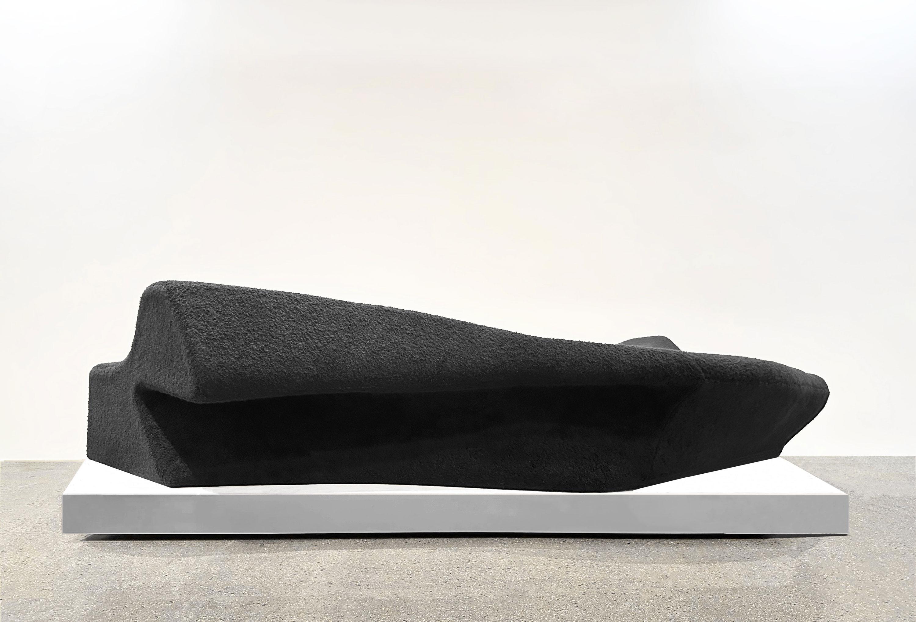 This incredible and rare biomorphic sofa is by Zaha Hadid for Milano Italy based maker Sawaya & Moroni. Named 'Moraine', this double sided curved sofa from the Z-Scape series is reupholstered Sandra Jordan Prima Alpaca Solid - Ebony color. The wild
