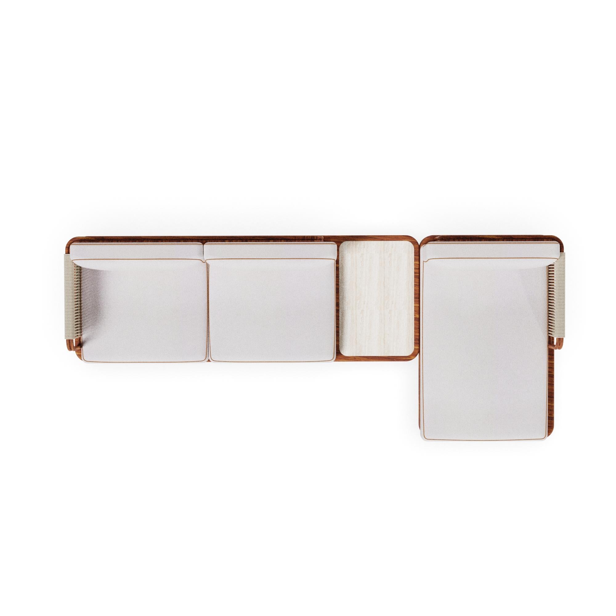 Portoghese Moraira Outdoor Modular Sofa in Iroko Wood with Travertine Module Table in vendita