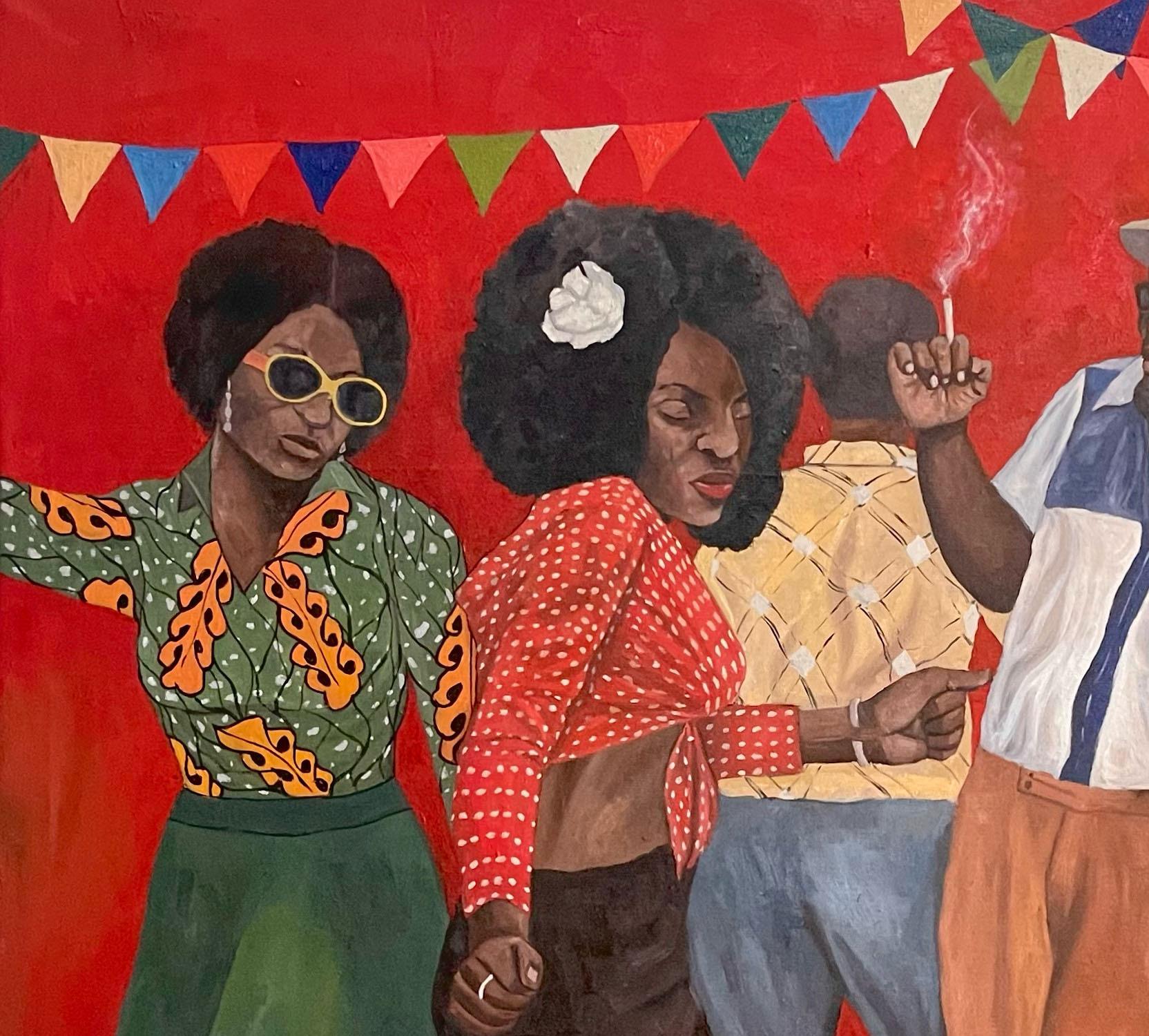 Disco Night - 21e siècle, Contemporain, Figuratif, Afrique Party, Love, People - Painting de Morakinyo Femi