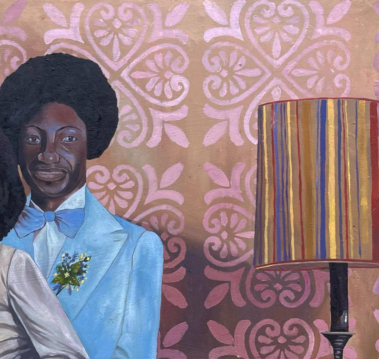 Matrimonio - Siglo XXI, Contemporáneo, Figurativo, Mujer, África, Amor, Parejas - Figurative Painting Gris de Morakinyo Femi