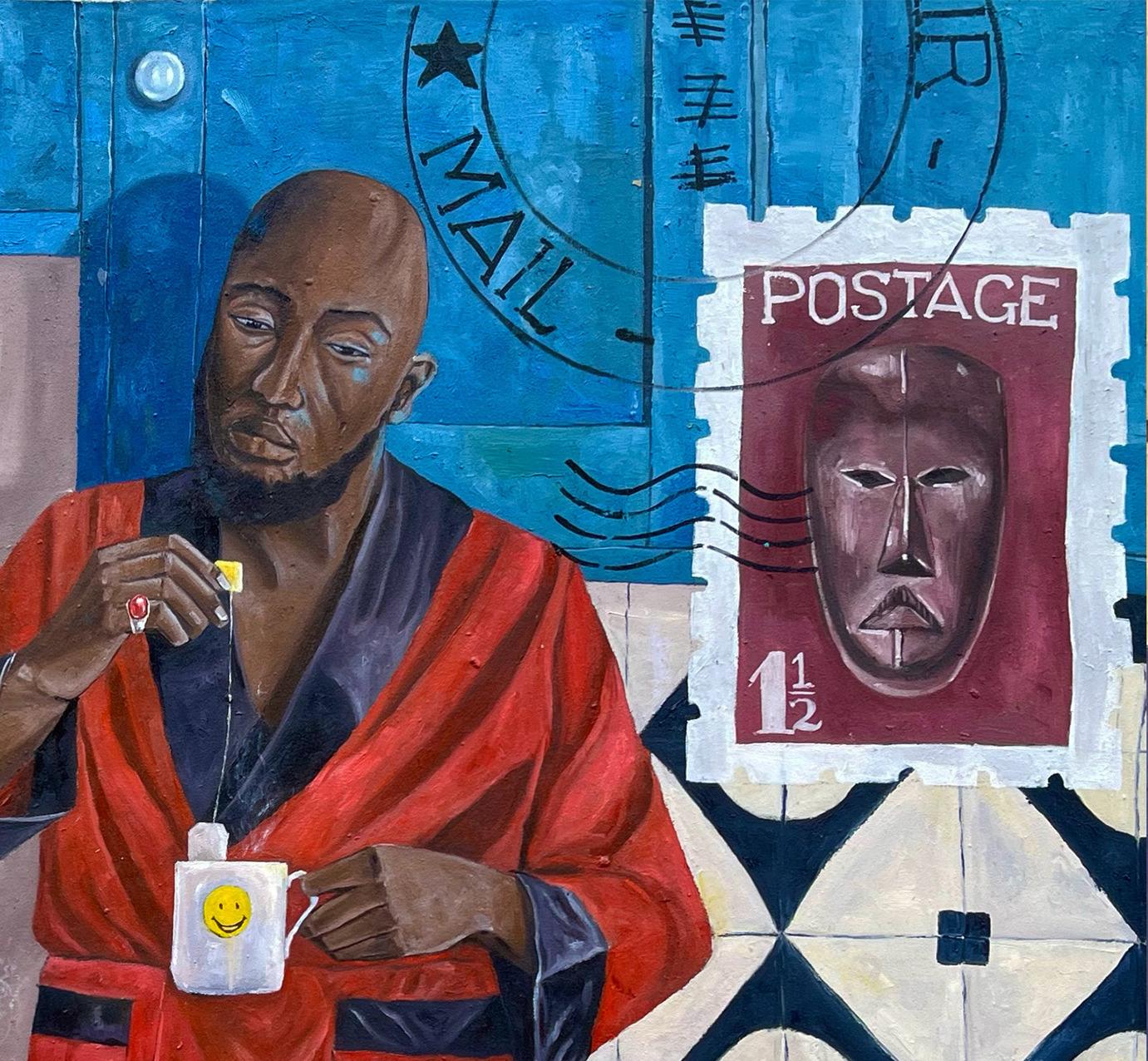 Rise and Shine - 21° secolo, Contemporaneo, Figurativo, Africa, Caffè, Persone - Interior Painting Grigio di Morakinyo Femi