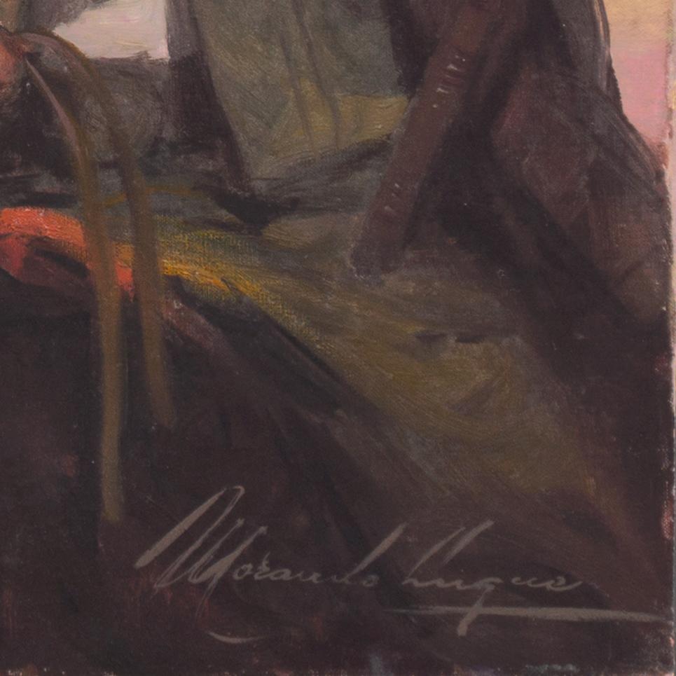 Gaucho su un Criollo', Tramonto argentino, Pampa, Studio equestre, Cavallo, Pony - Painting di Morando Luque