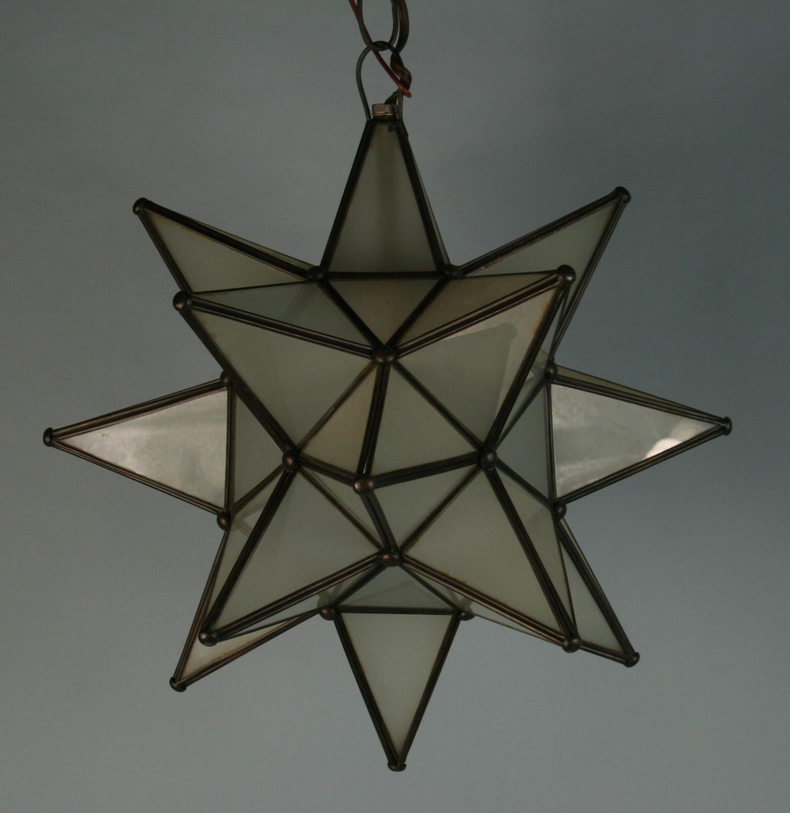 Moravian Star Frosted Glass Pendant '2 available' In Good Condition In Douglas Manor, NY