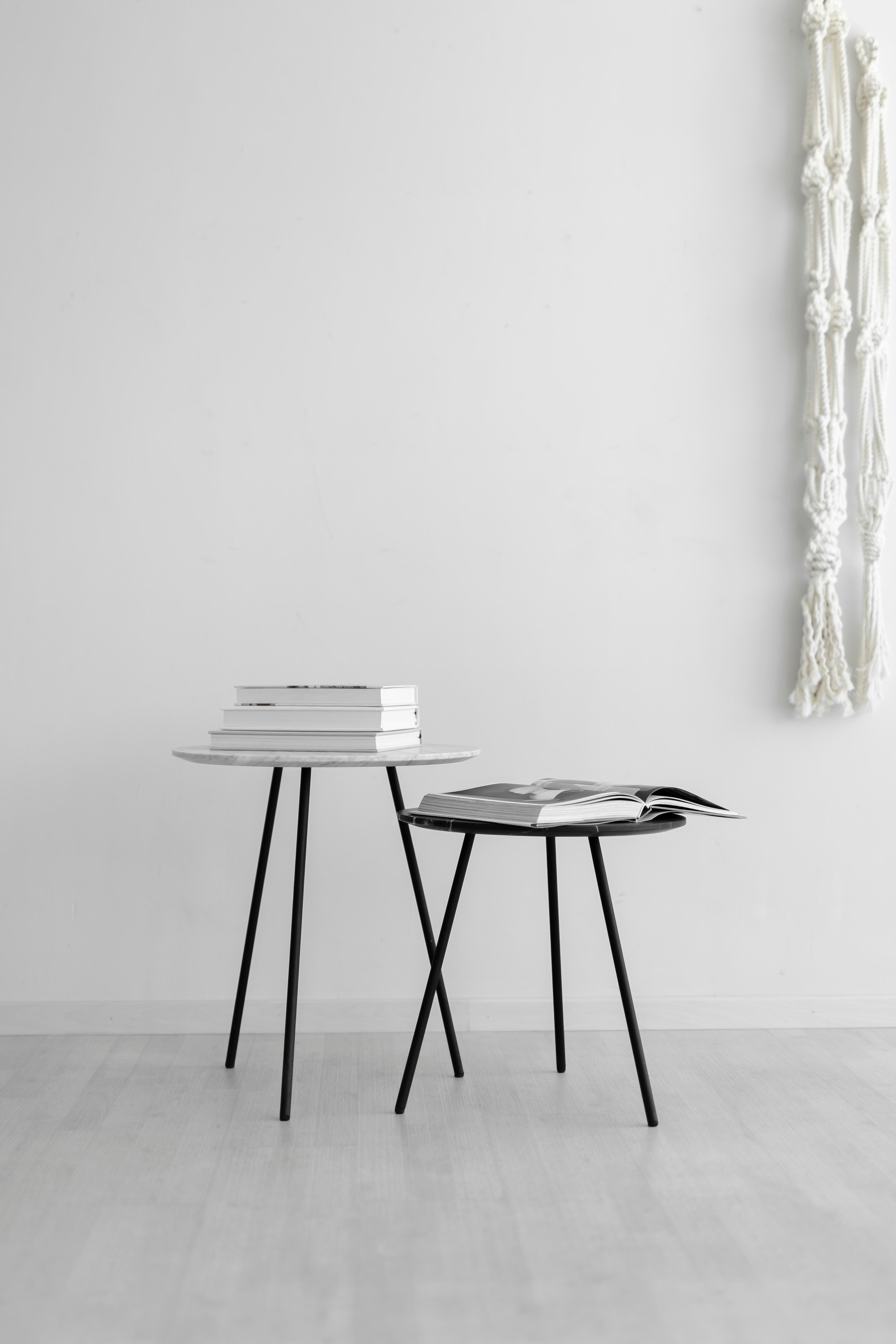Contemporary Moray steel and black marble Side Table