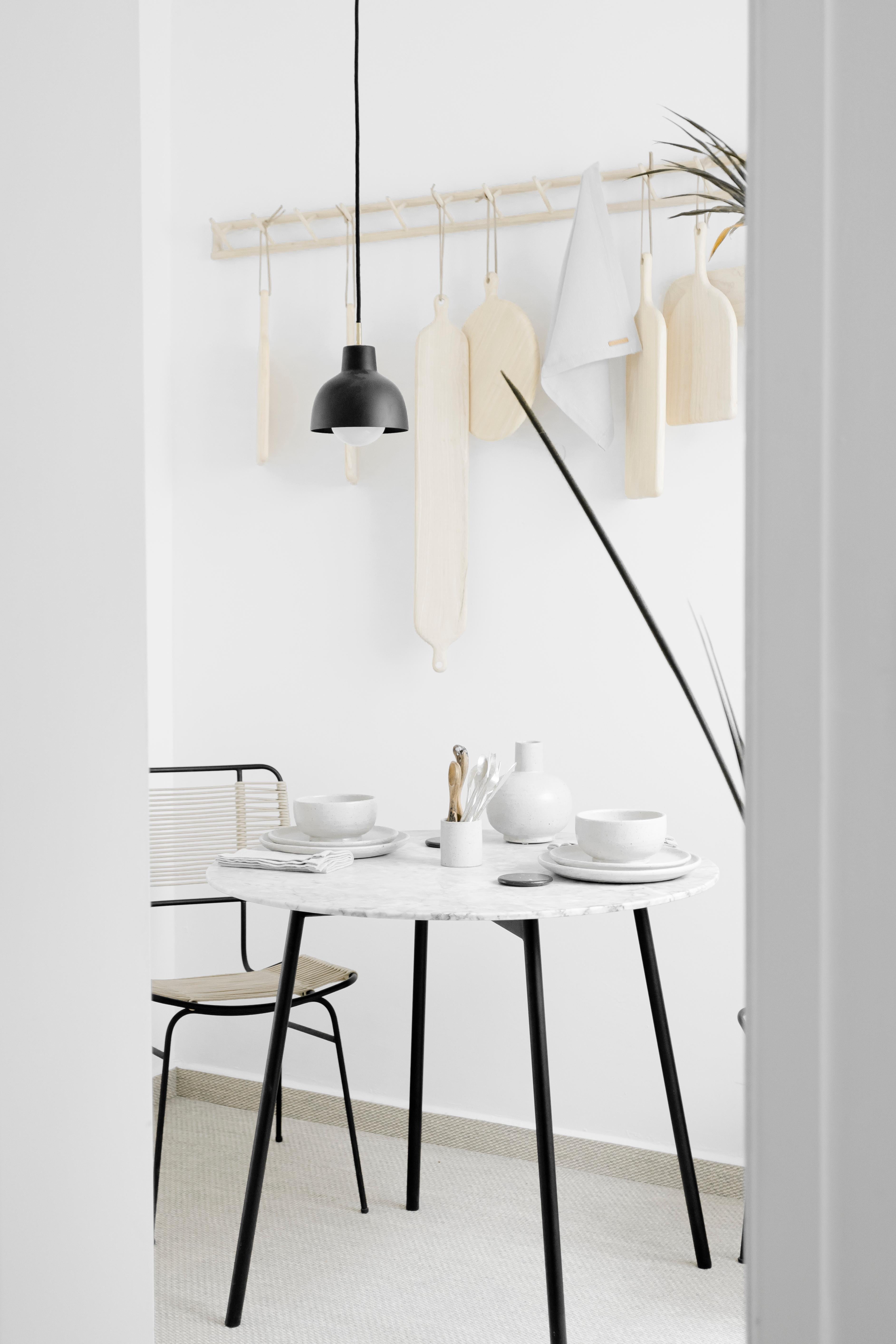 Modern Moray Steel and White Marble Breakfast Table