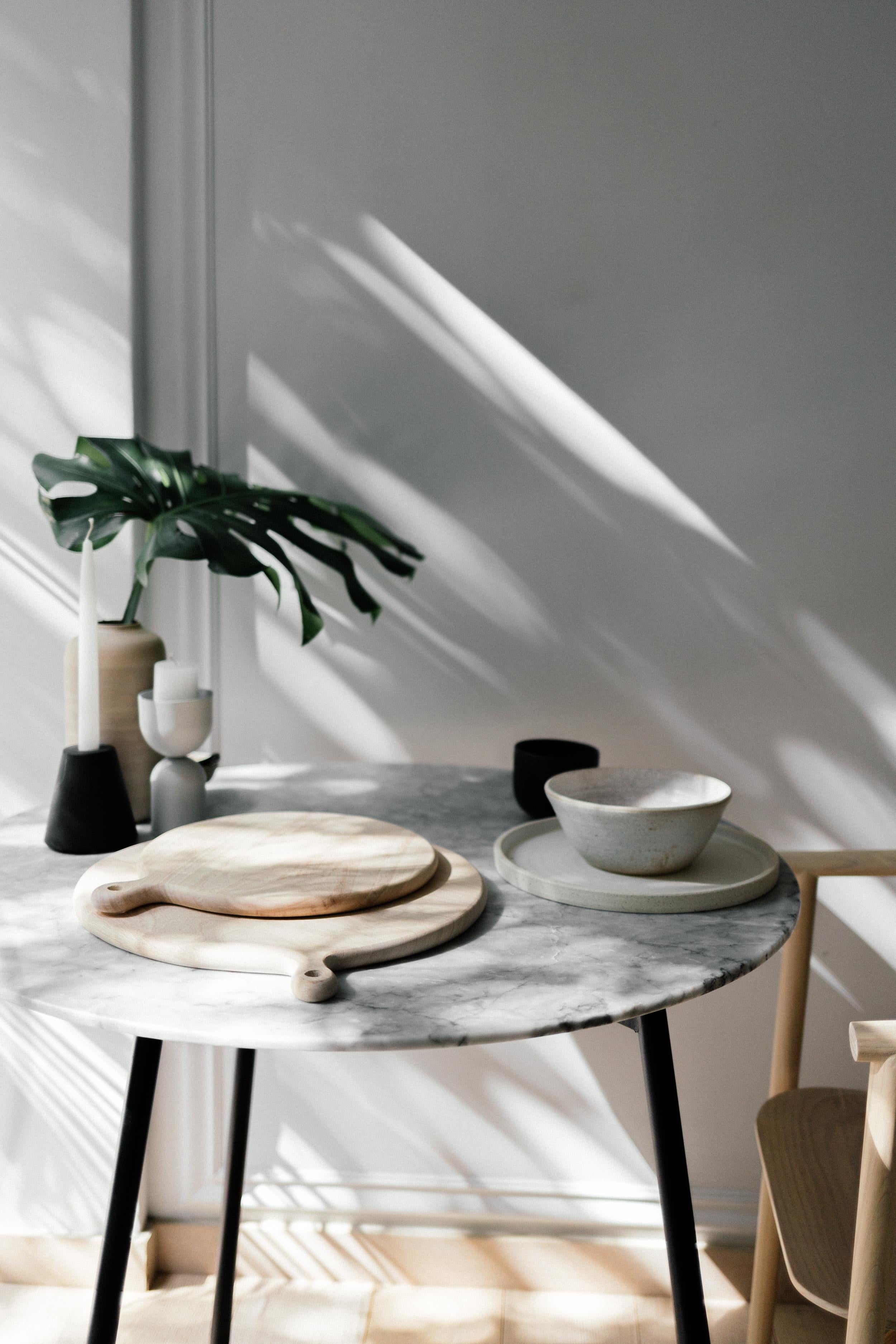 Contemporary Moray Steel and White Marble Breakfast Table