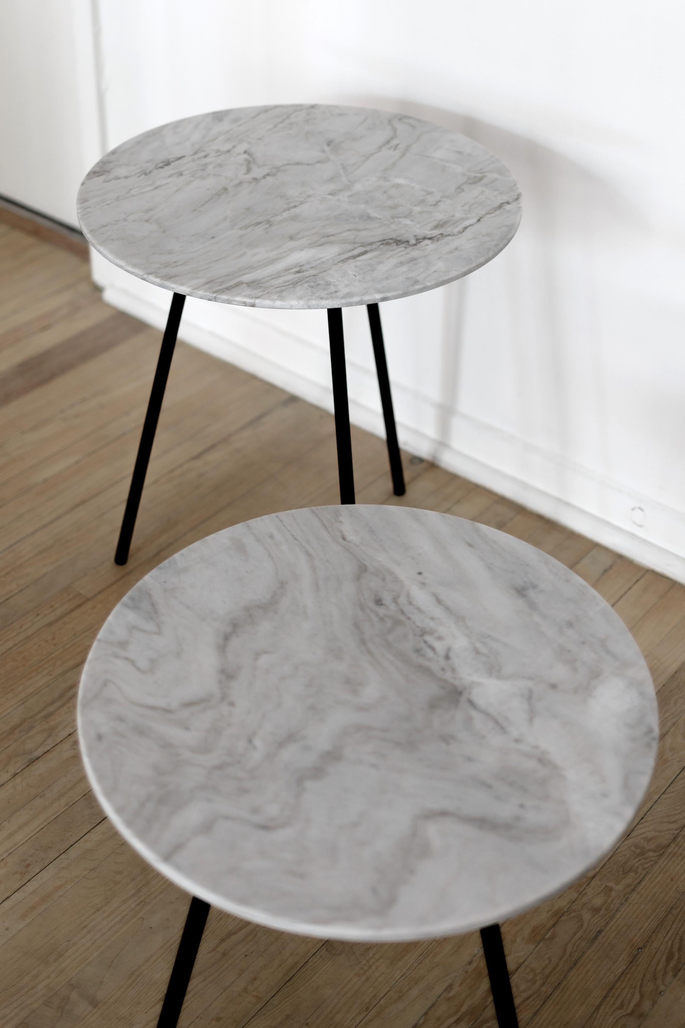 Hand-Crafted Two Moray steel and one of a kind white marble Side Tables set 01