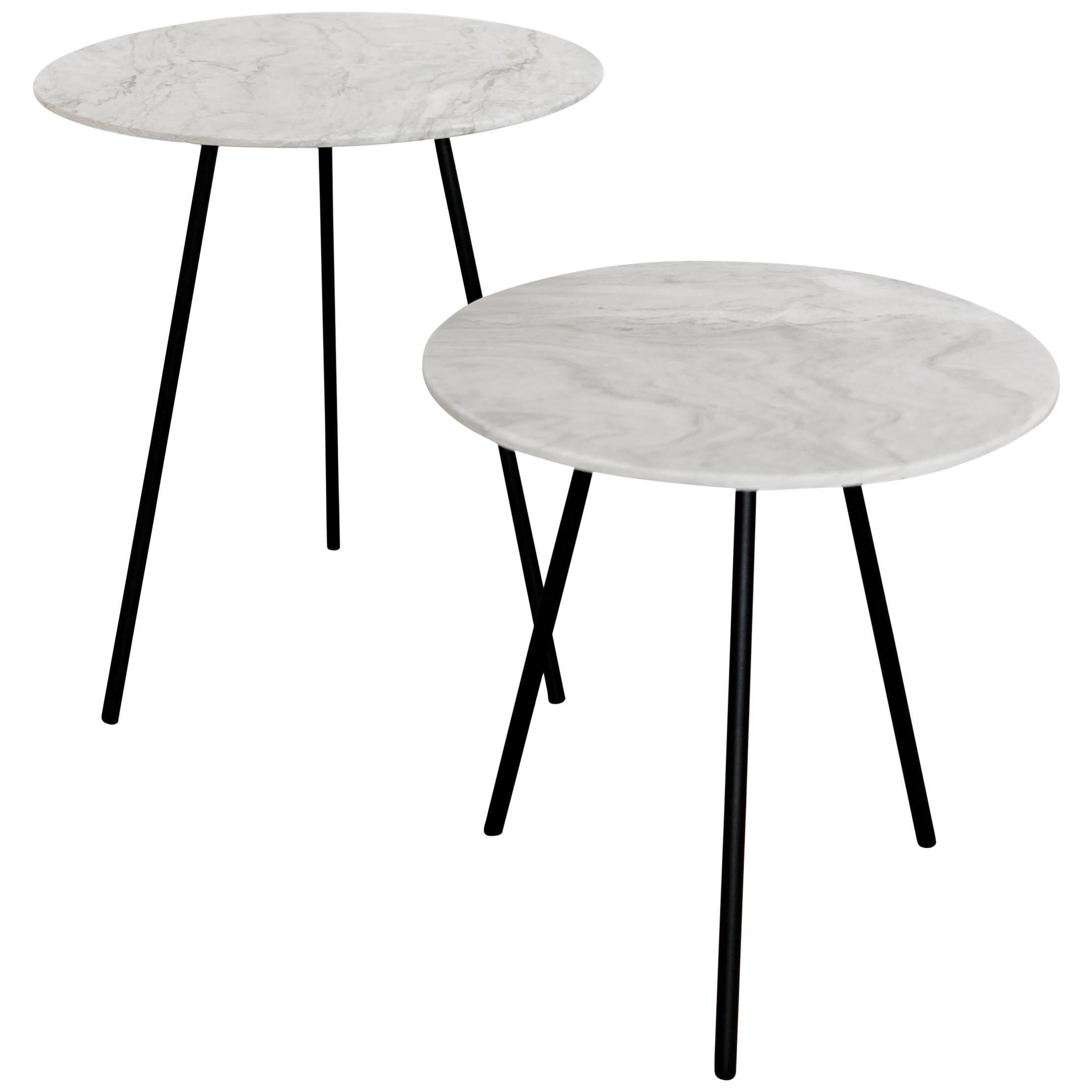 Two Moray steel and one of a kind white marble Side Tables set 01